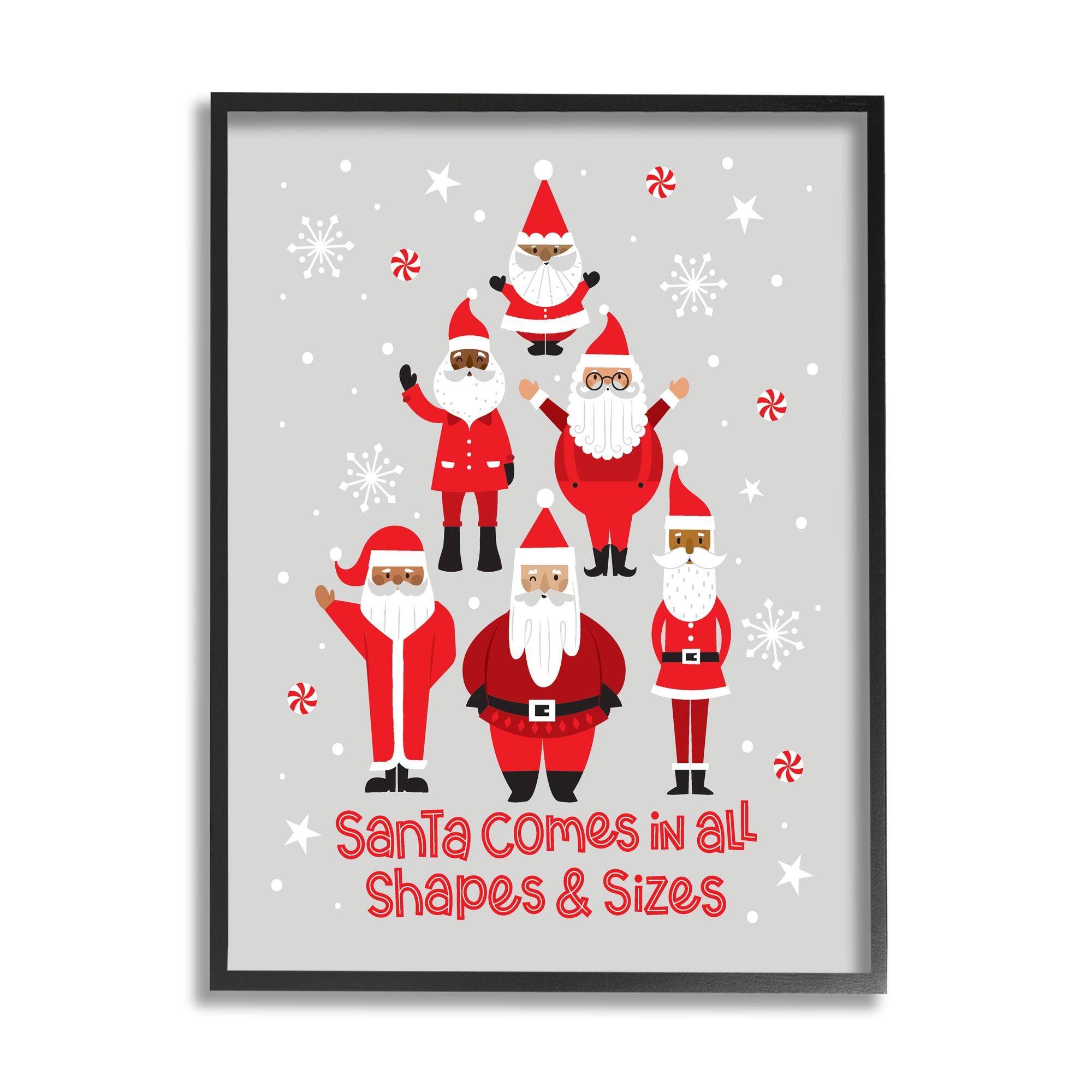 Stupell Industries Santa All Shapes & Sizes Christmas Phrase Framed Giclee Art