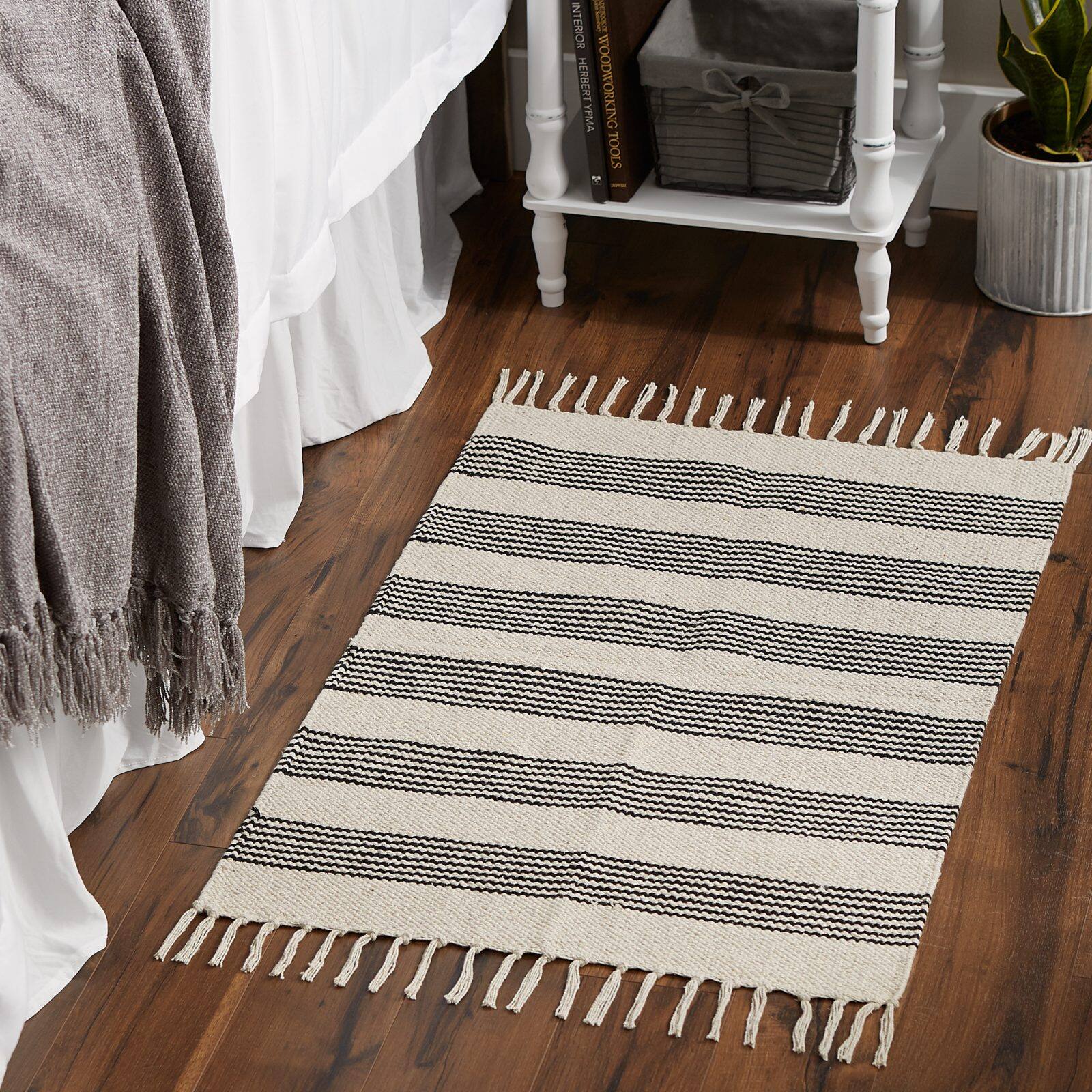 DII® Black Ticking Stripe Hand-Loomed Rug, 2ft. x 3ft.