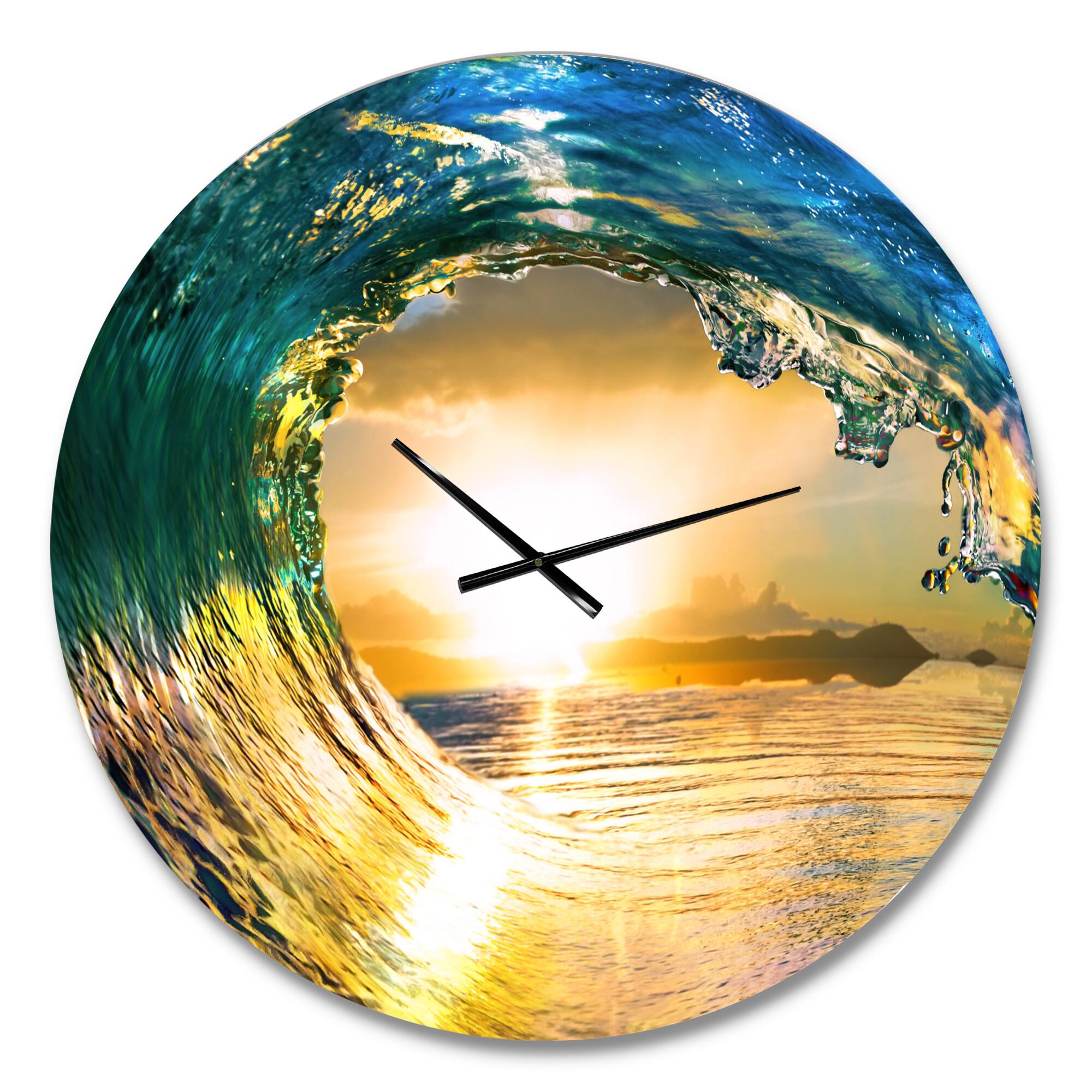 Designart 'Colored Ocean Waves Falling Down Ii Coastal Wall Clock