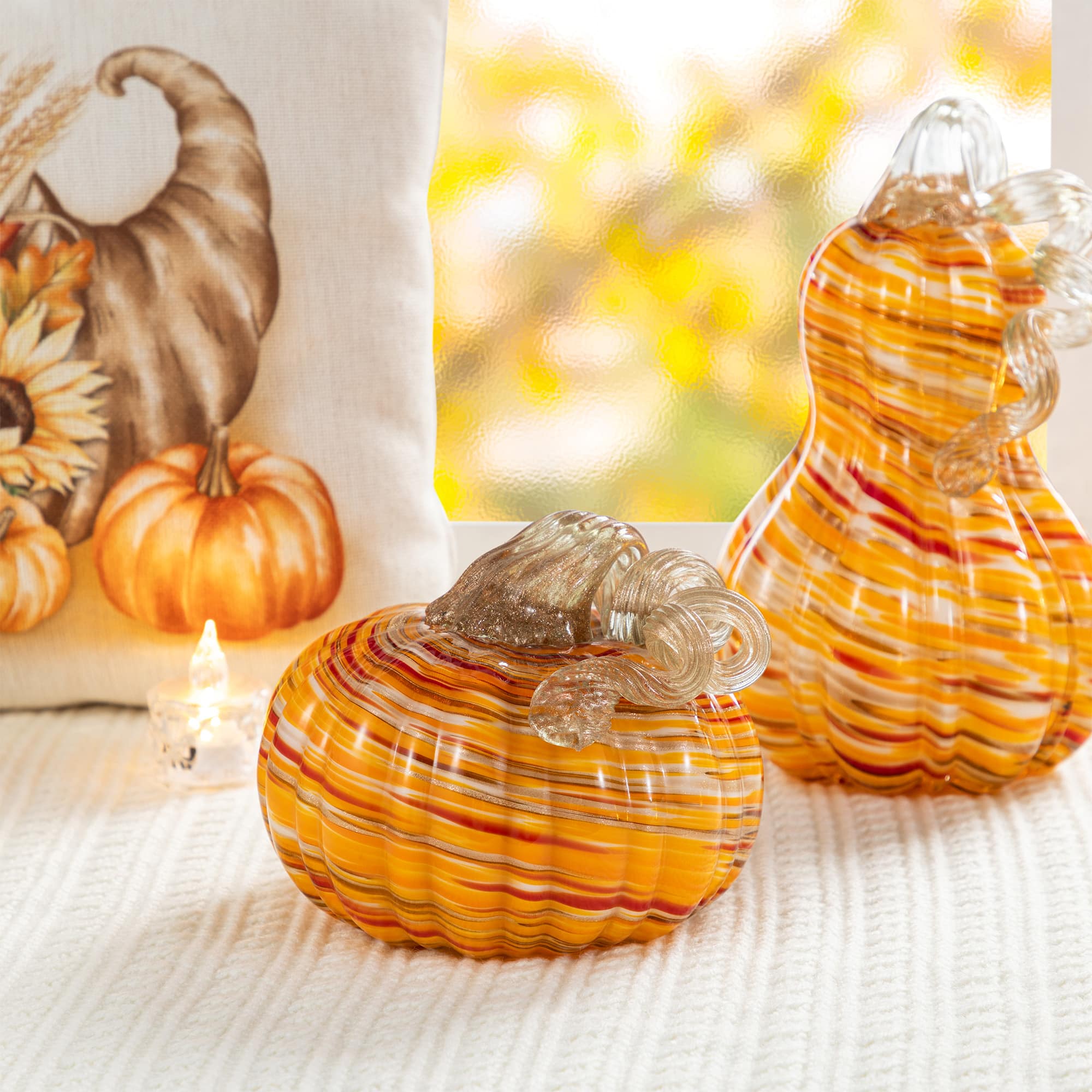 Glitzhome® Fall Multi Stripes Glass Pumpkin