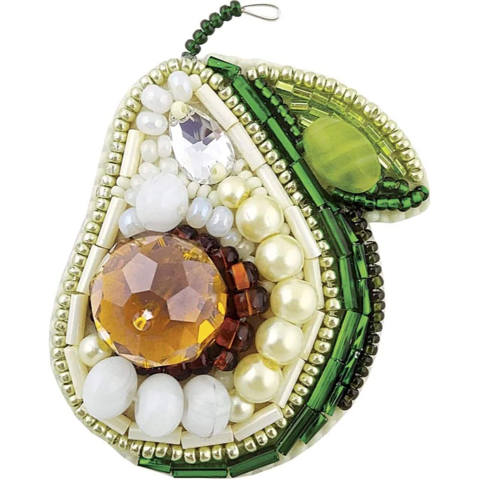 Crystal Art Beadwork Kit For Creating Brooch Avocado
