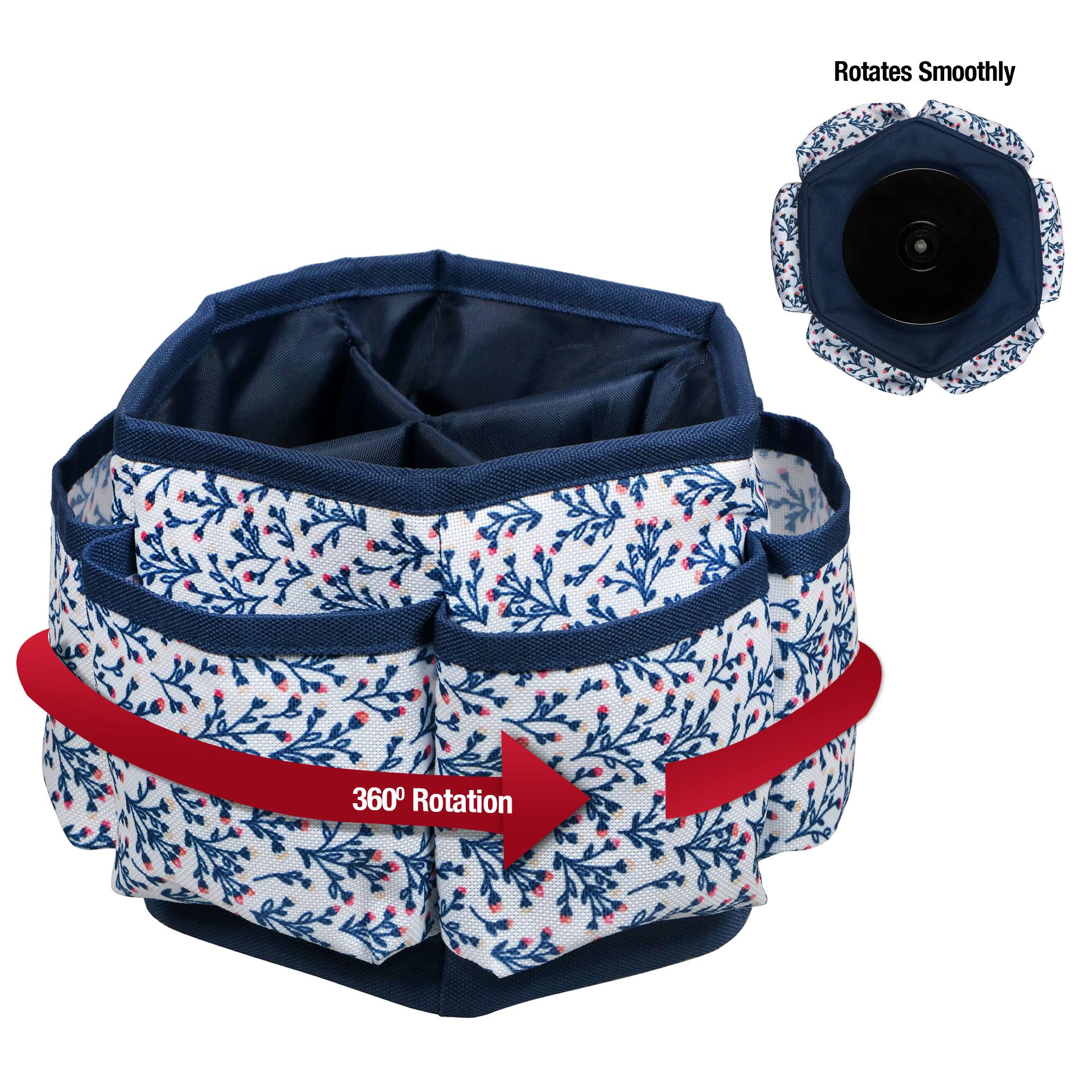 SINGER® Navy Floral Print Sewing Spinning Tabletop Organizer