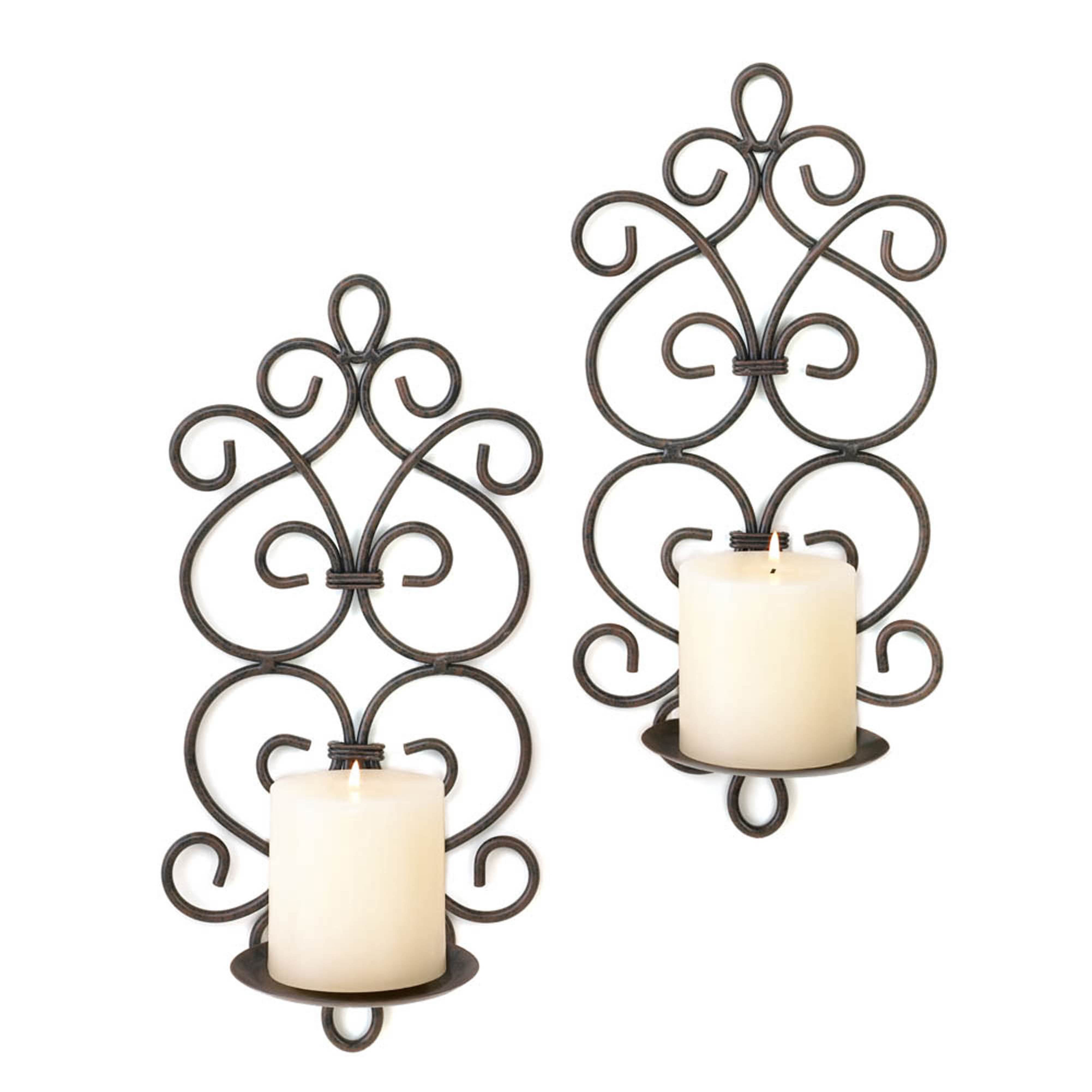 13" Metal Scrollwork Candle Wall Sconces, 2ct.