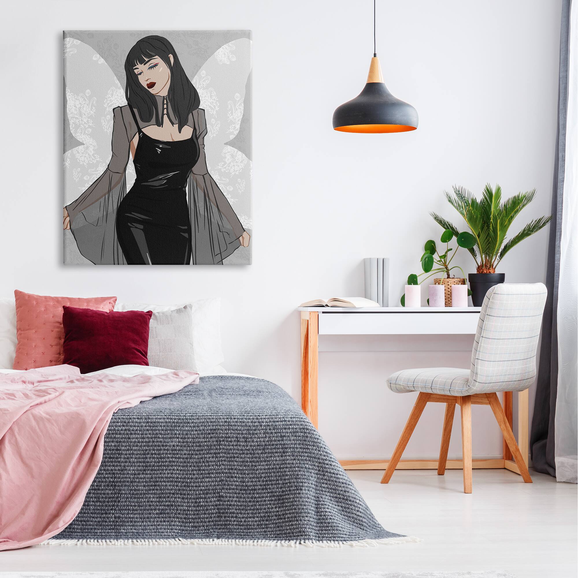 Stupell Industries Goth Fashion Girl Botanical Pattern Canvas Wall Art