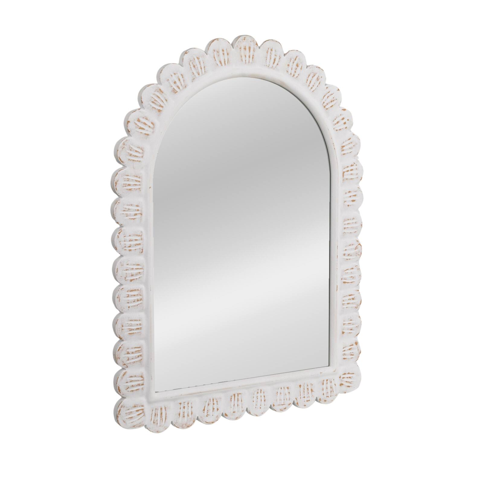 Hello Honey&#xAE; 31.5&#x22; White Arched Raised Scallop Pattern Wall Mirror