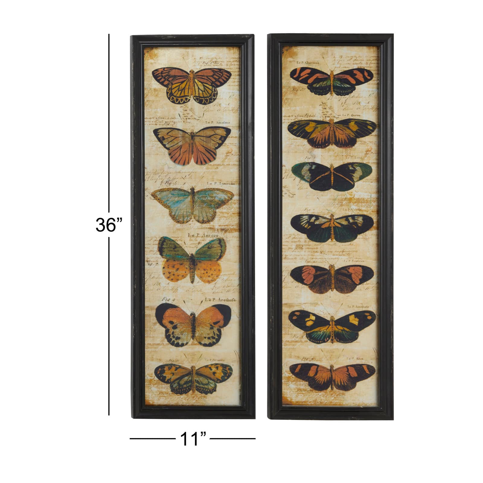 Set of 2 Multi Colored Metal Vintage Butterfly Wall Art, 11" x 36"
