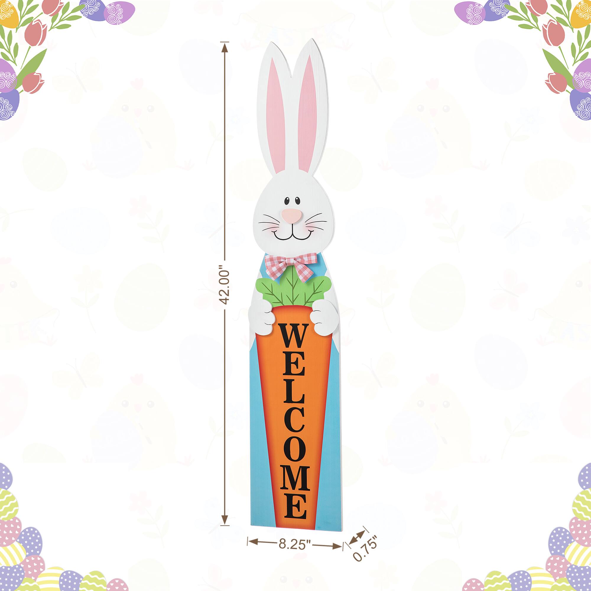 Glitzhome&#xAE; 42&#x22; Easter Wooden Bunny Welcome Porch Sign