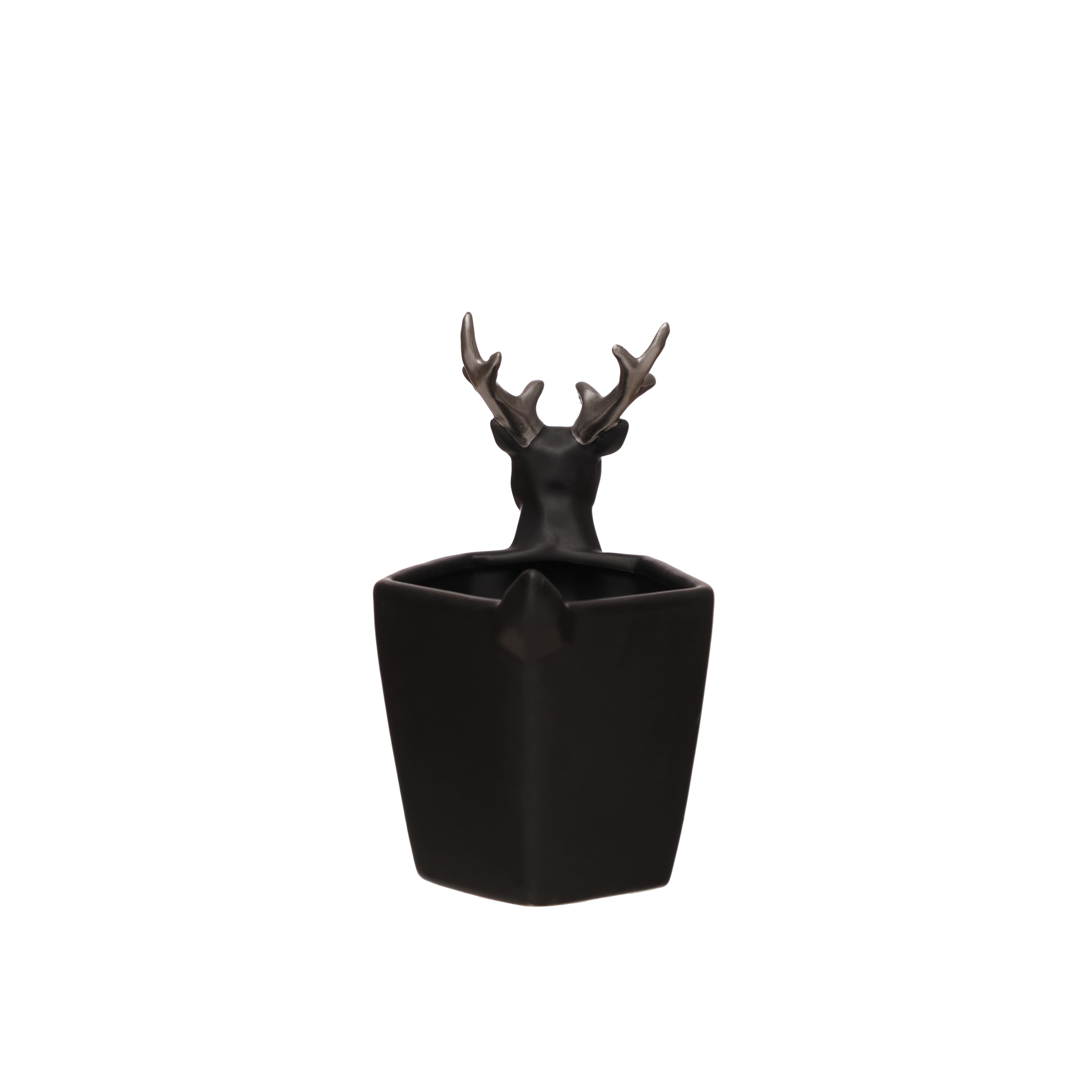 7&#x22; Black &#x26; Silver Reindeer Handle Decorative Container by Ashland&#xAE;