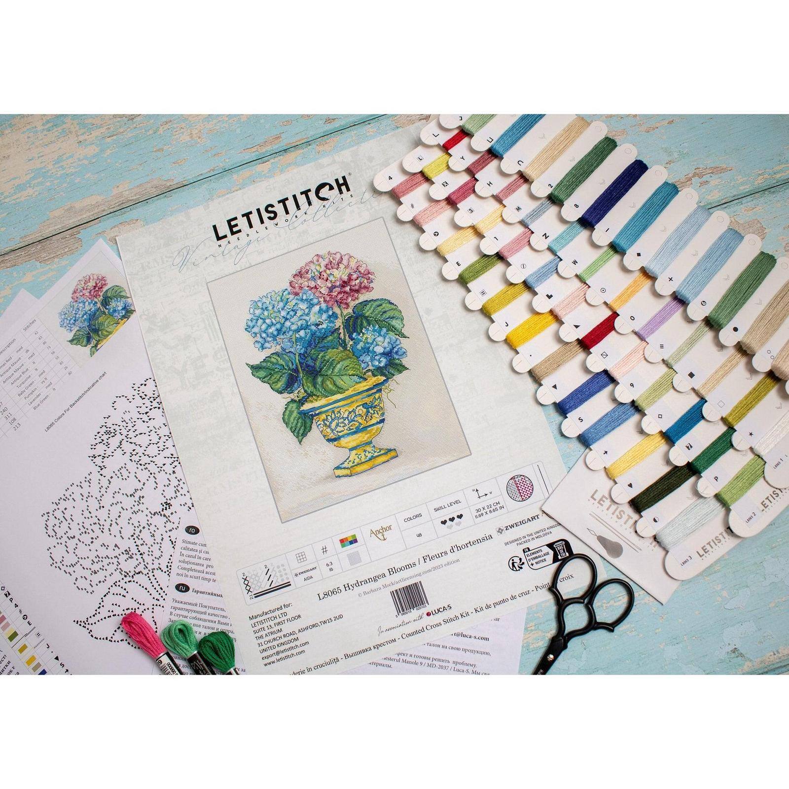 LetiStitch Hydrangea Blooms Counted Cross Stitch Kit