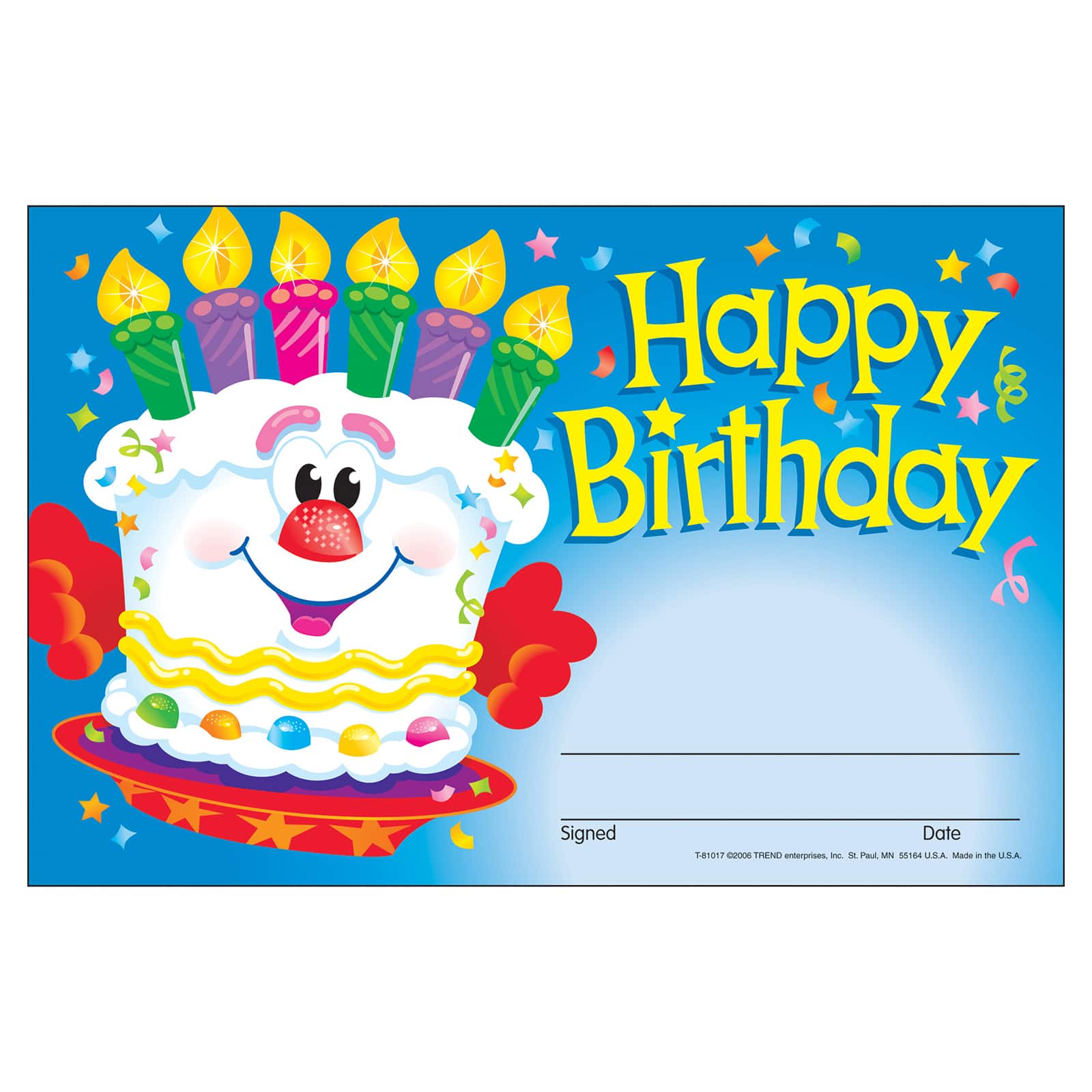 Trend Enterprises&#xAE; Happy Birthday Cake Recognition Awards, 6 Packs of 30
