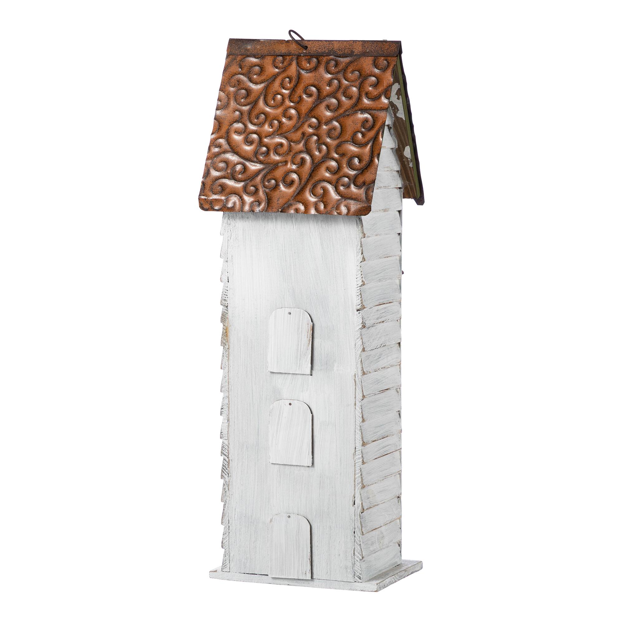 Glitzhome® 24.25" Oversized Washed White 3-Tiered Solid Wood Villa Birdhouse