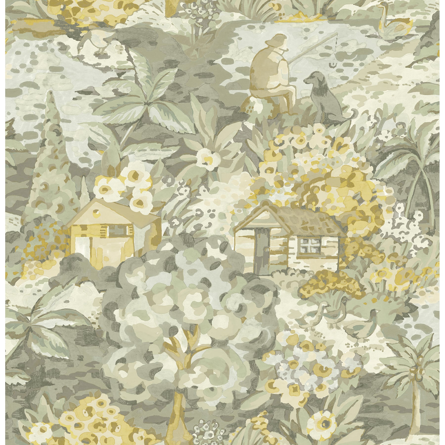 Caroline et Bettina Yellow Gray le Forestier Peel & Stick Wallpaper