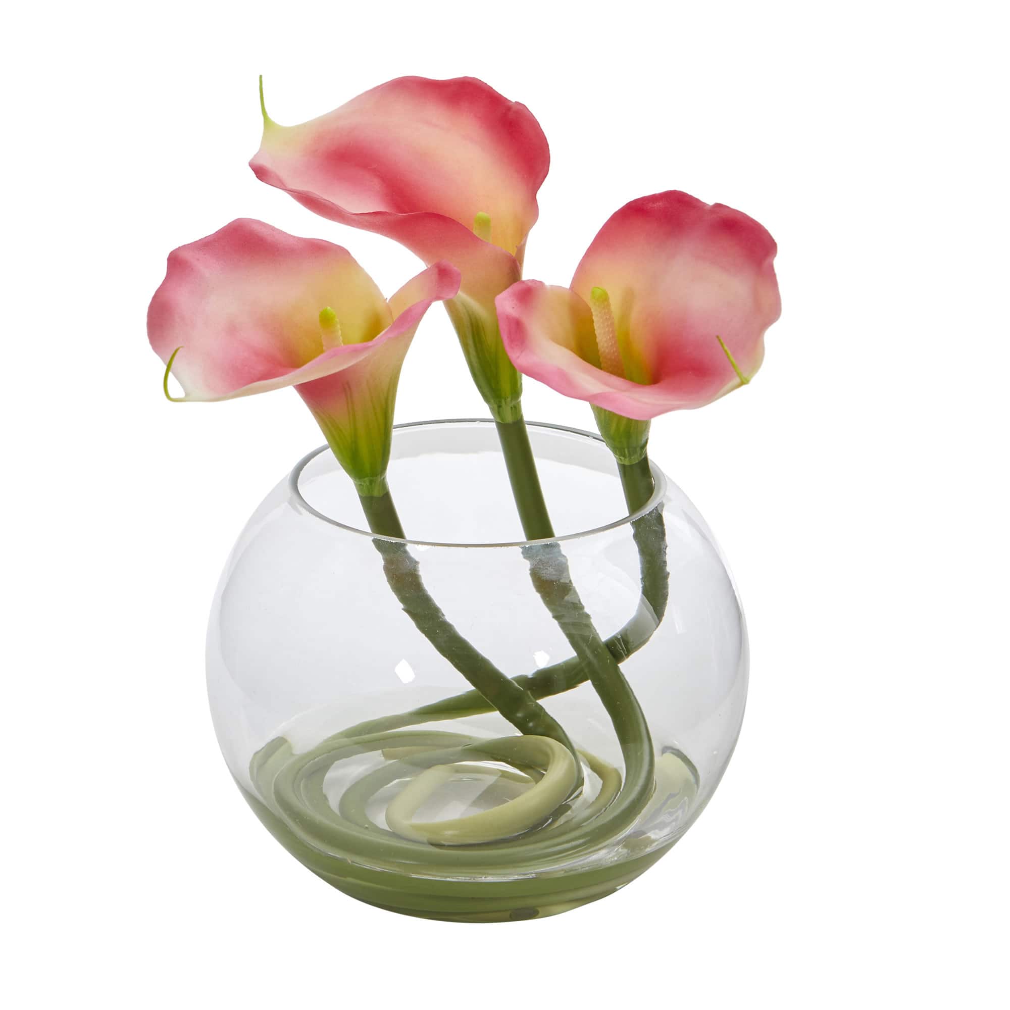 9" Calla Lily Artificial Arrangement in Rounded Clear Glass Vase