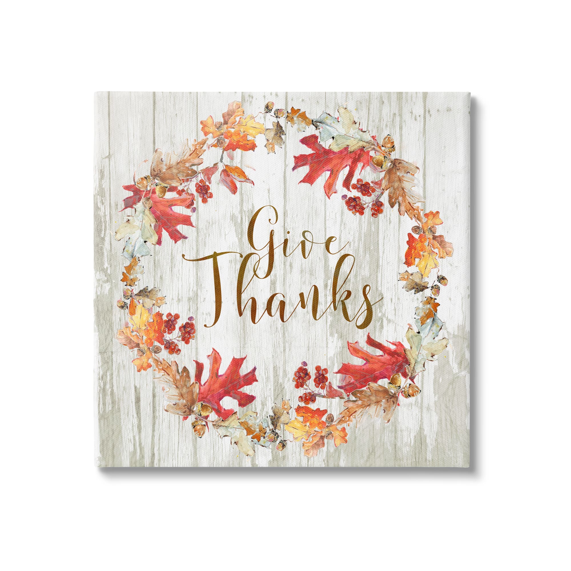 Stupell Industries Give Thanks Autumnal Wreath Canvas Wall Art