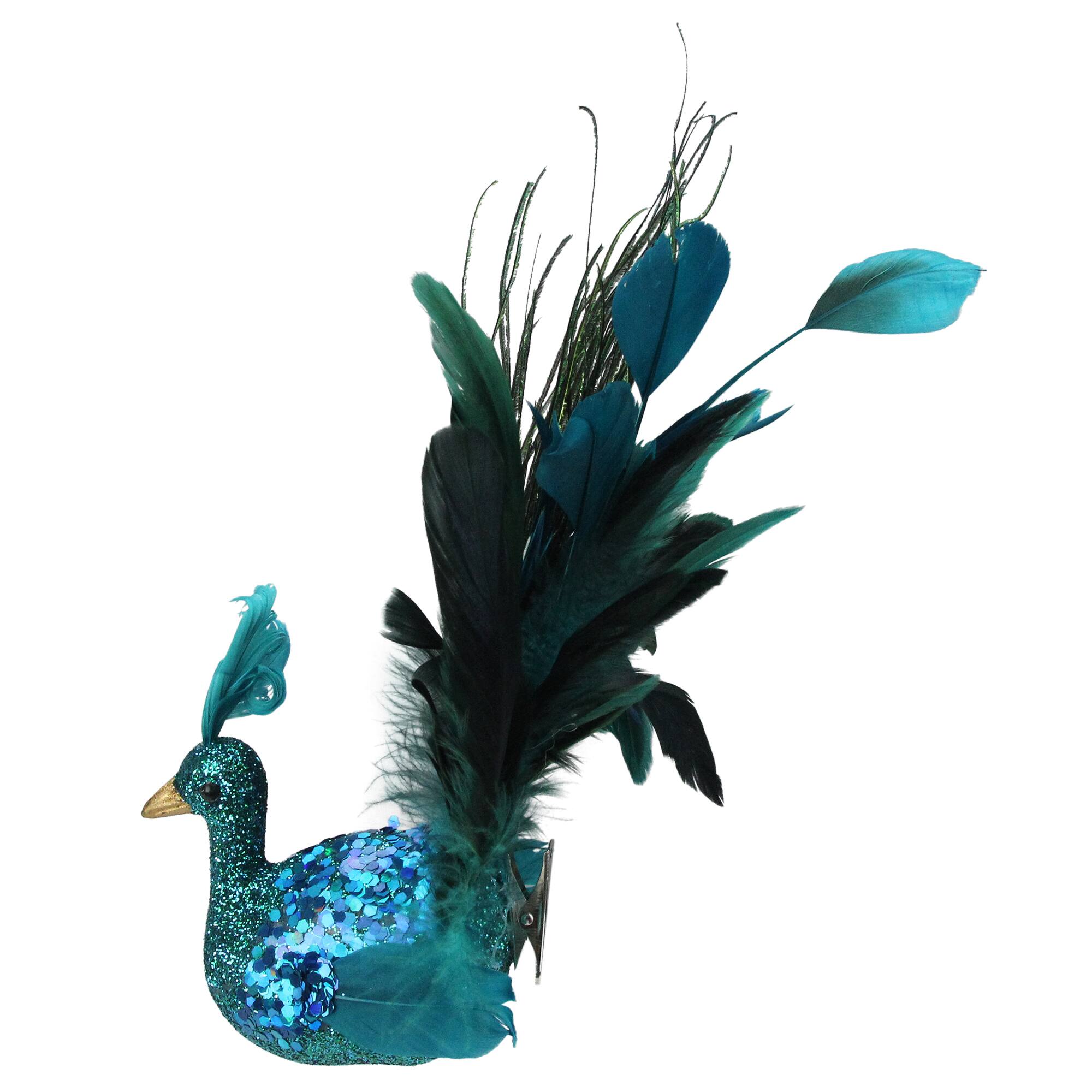 10" Turquoise Blue & Green Peacock Clip-On Ornament