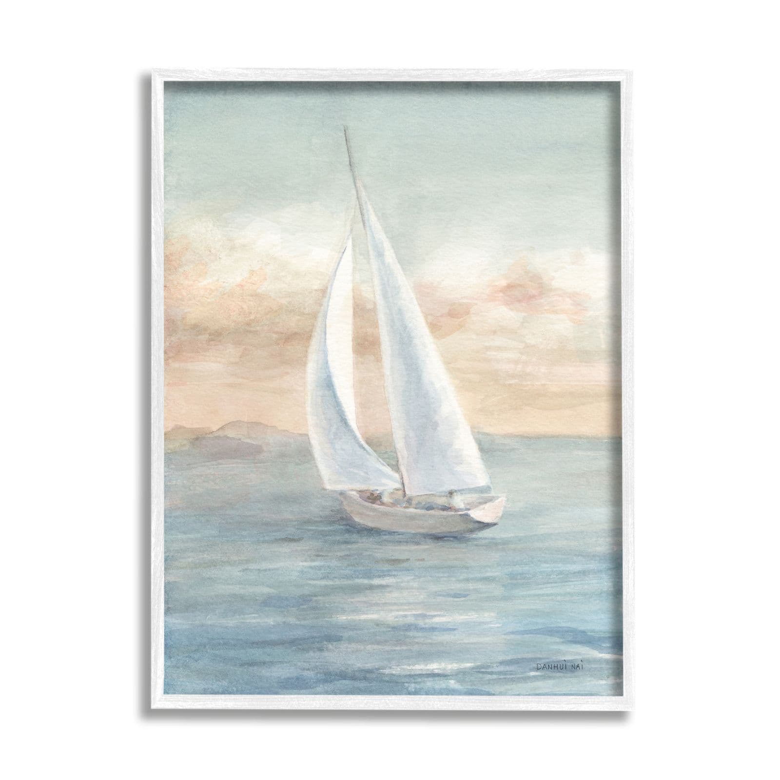 Stupell Industries Morning Sunrise Sailboat Soft Pink Contemporary Ocean Sky Framed Wall Art