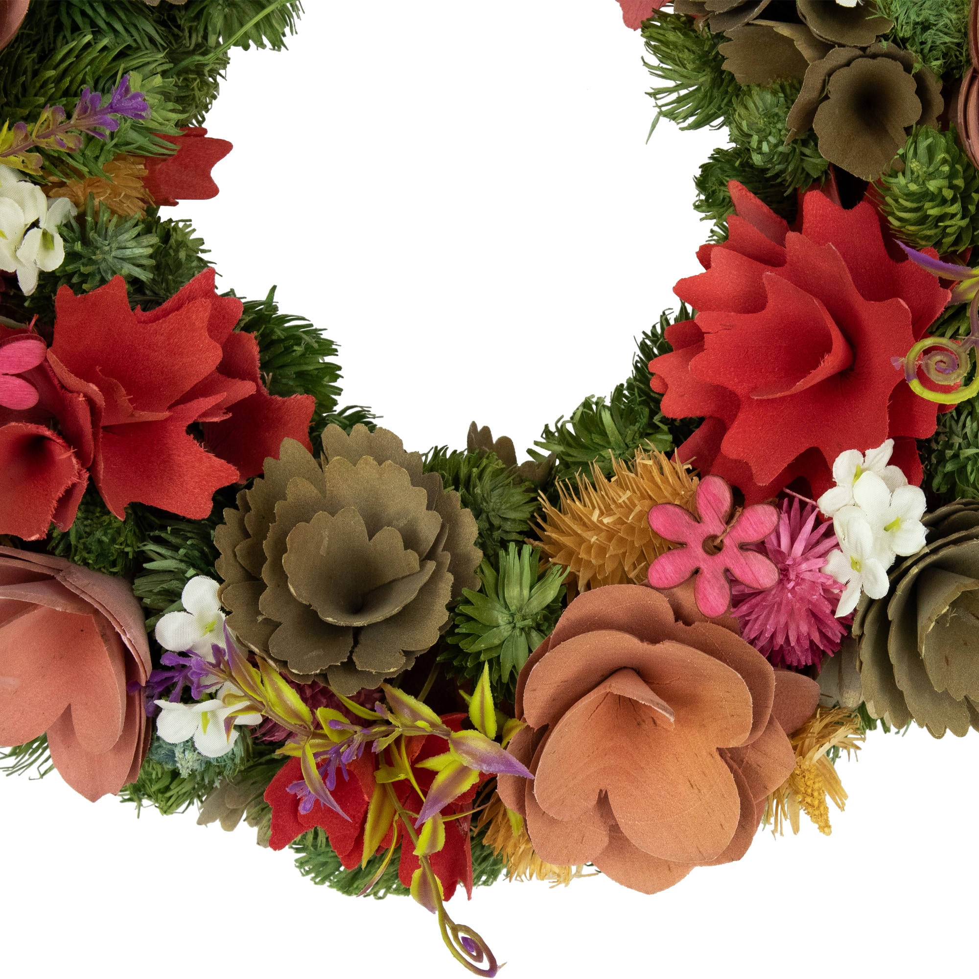12.5" Mixed Floral Artificial Wooden Spring Wreath