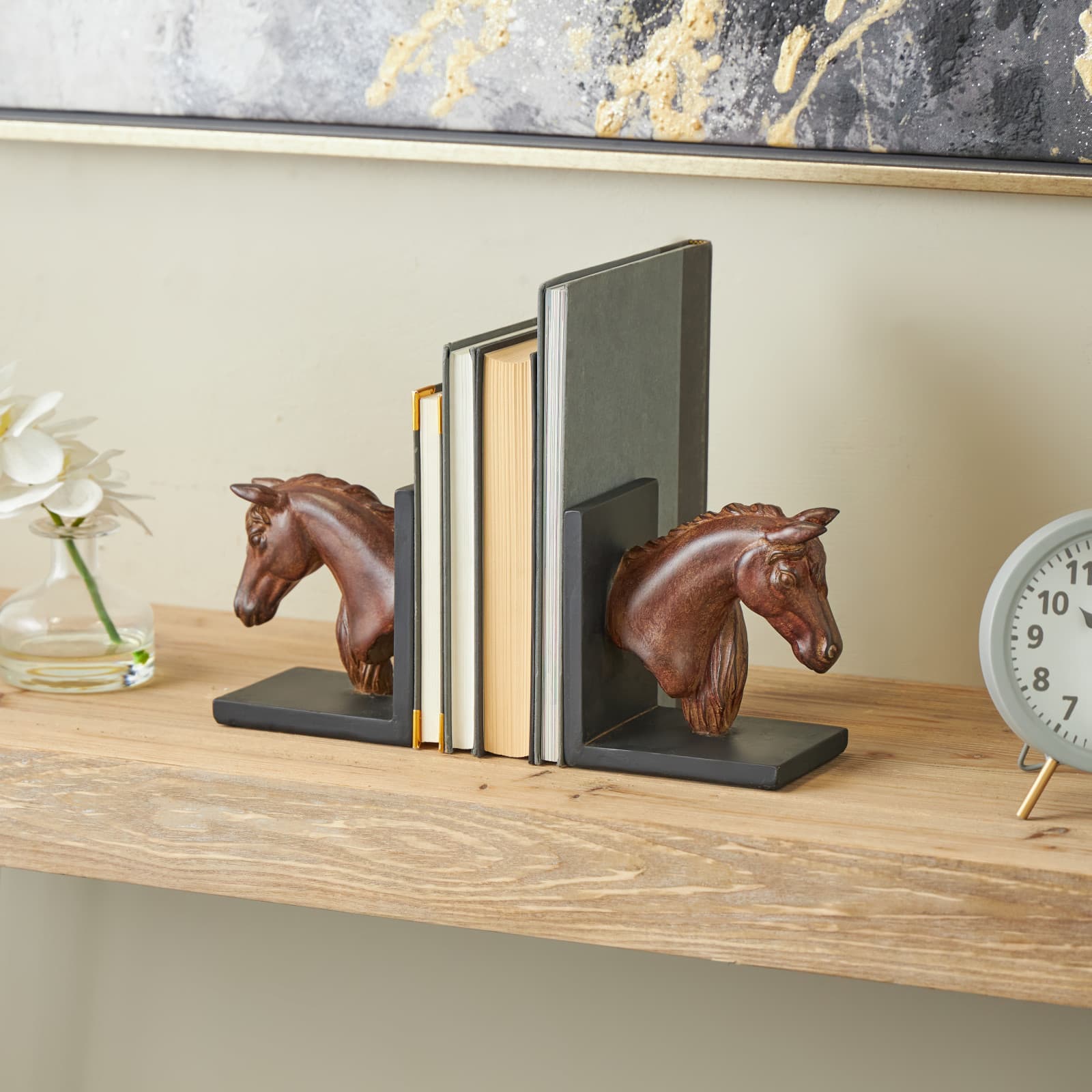 6" Copper Horse Head Bookends with Black Stands, 2ct.
