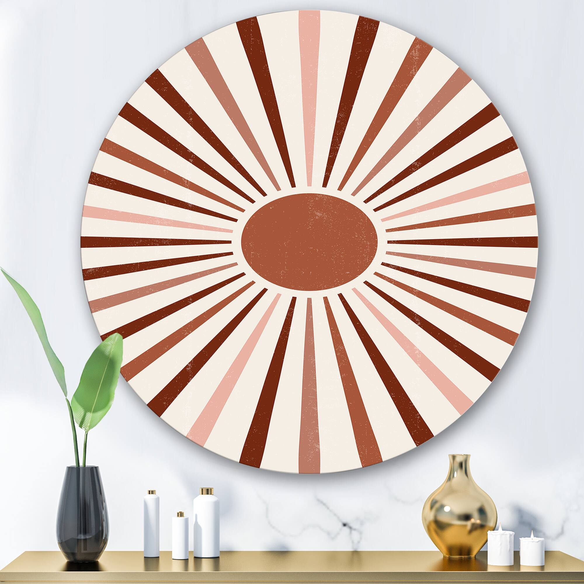 Designart - Geometric Radiant Sun - Modern Metal Circle Wall Art