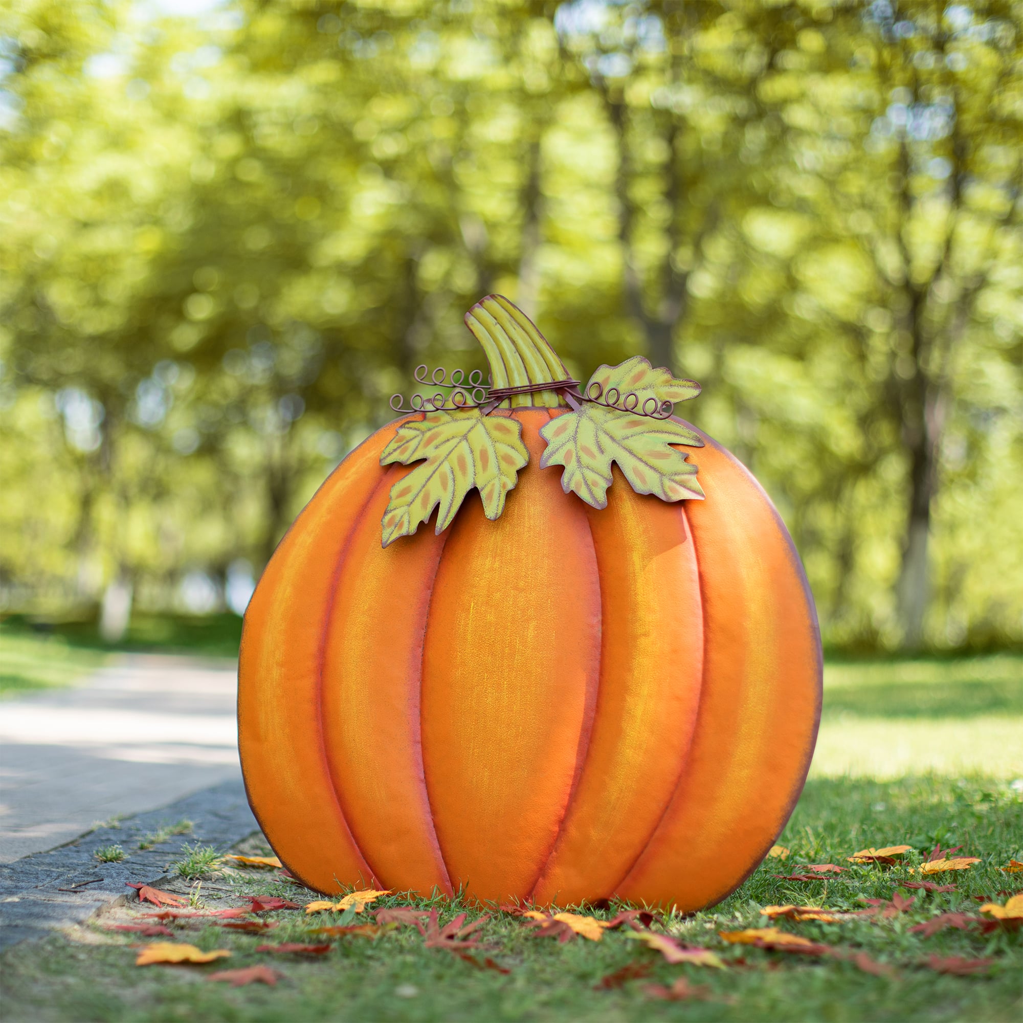 Glitzhome&#xAE; 39&#x22; Fall Pumpkin Metal Yard Stake or Standing D&#xE9;cor