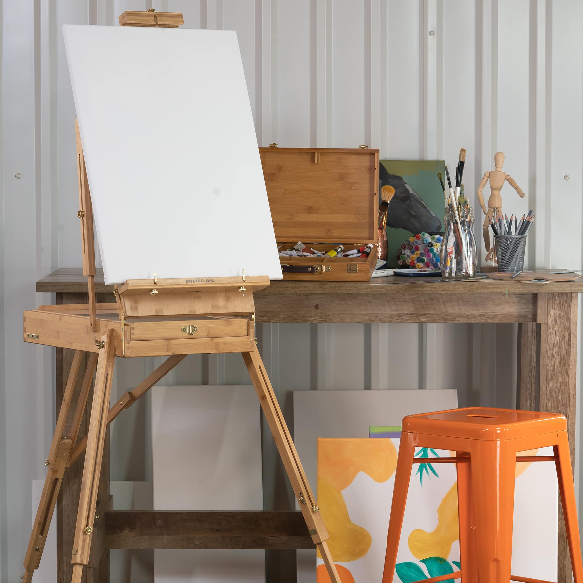 Pacific Arc French Box Bamboo Studio Easel with Storage