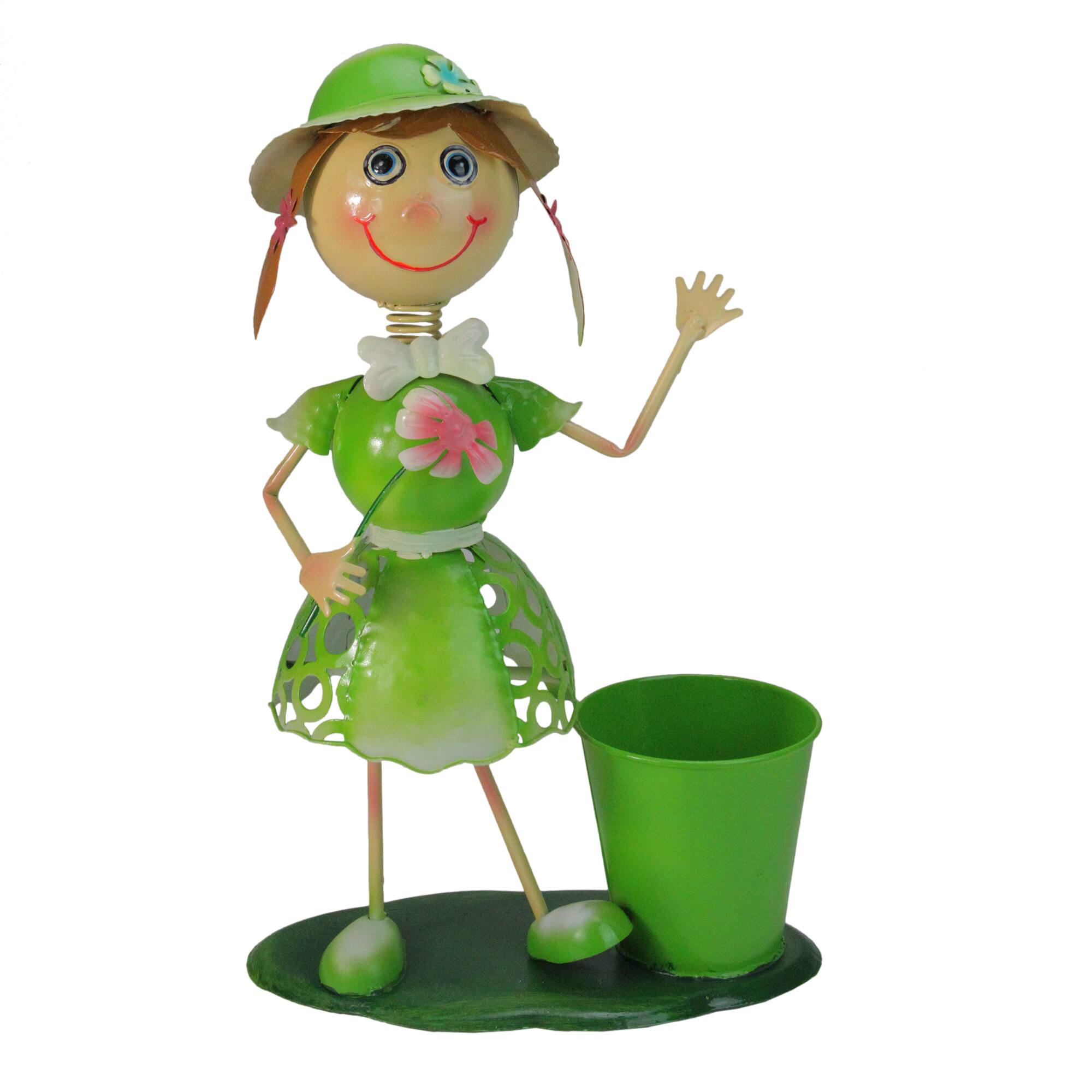 17&#x22; Lime Green Girl With Flower Spring Outdoor Planter