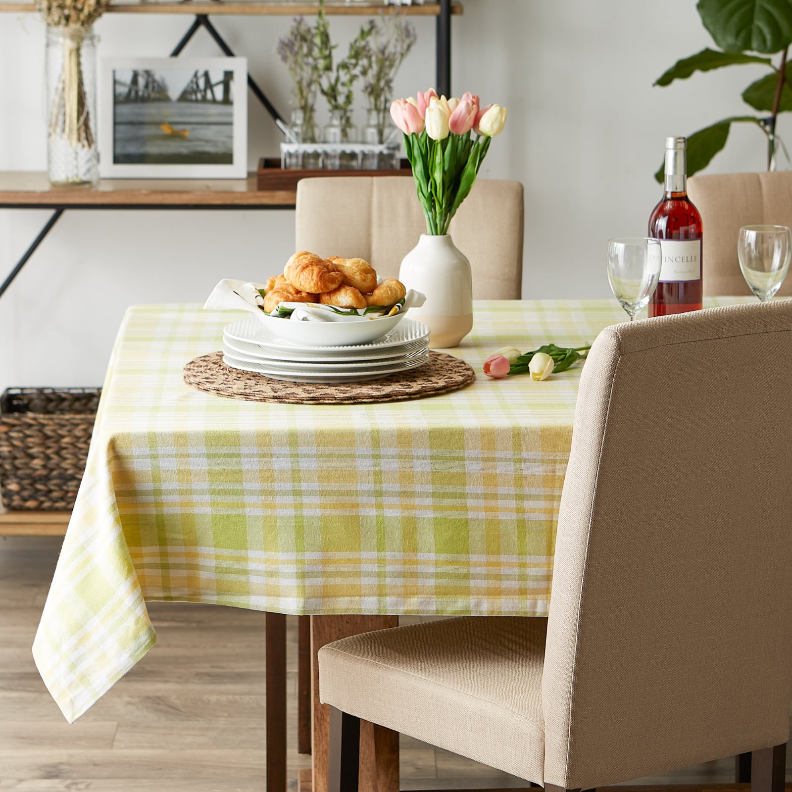 Lemon Bliss Plaid Tablecloth 60&#x22; x 84&#x22;