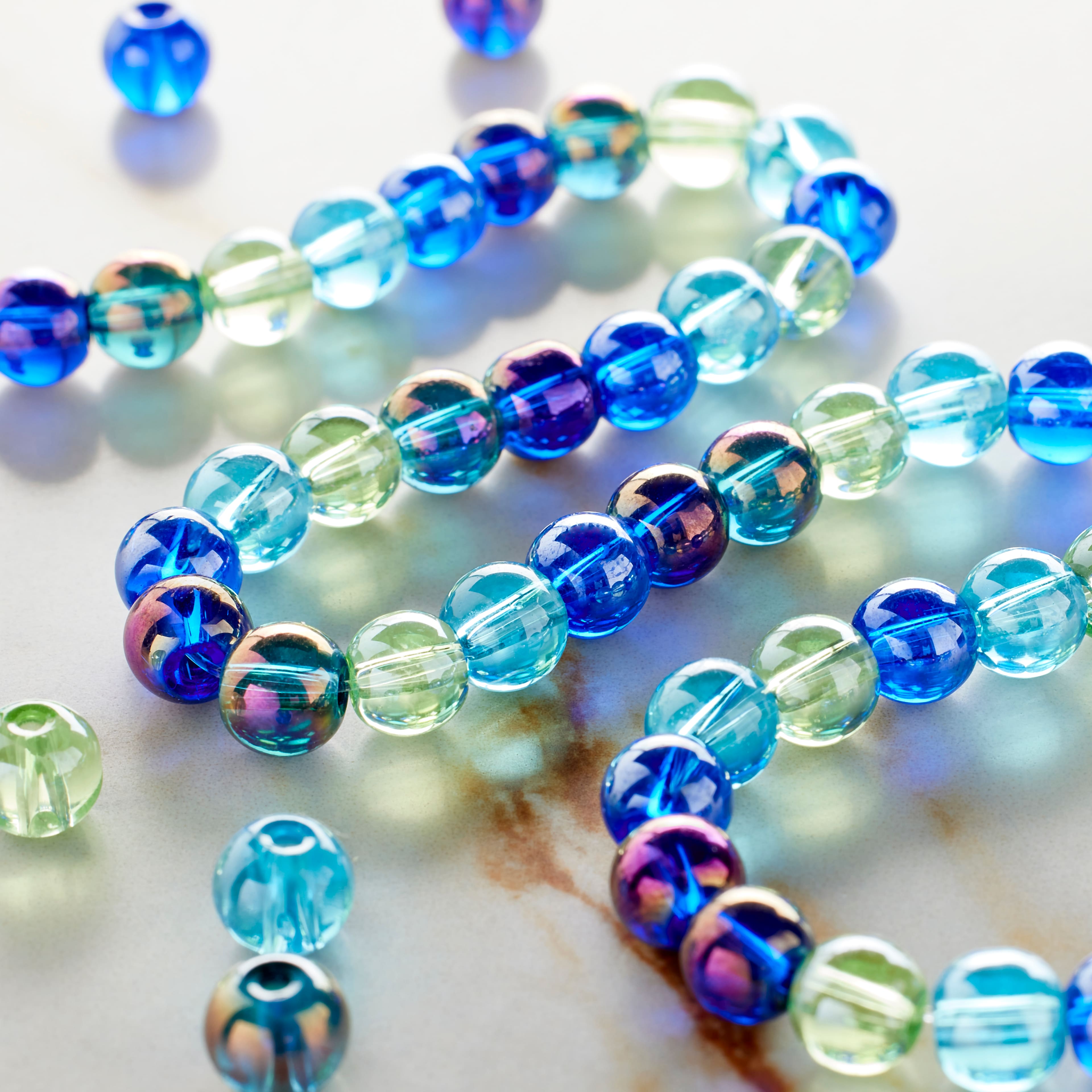 Bead Gallery 6mm Aqua Mix Clear Glass Beads - each