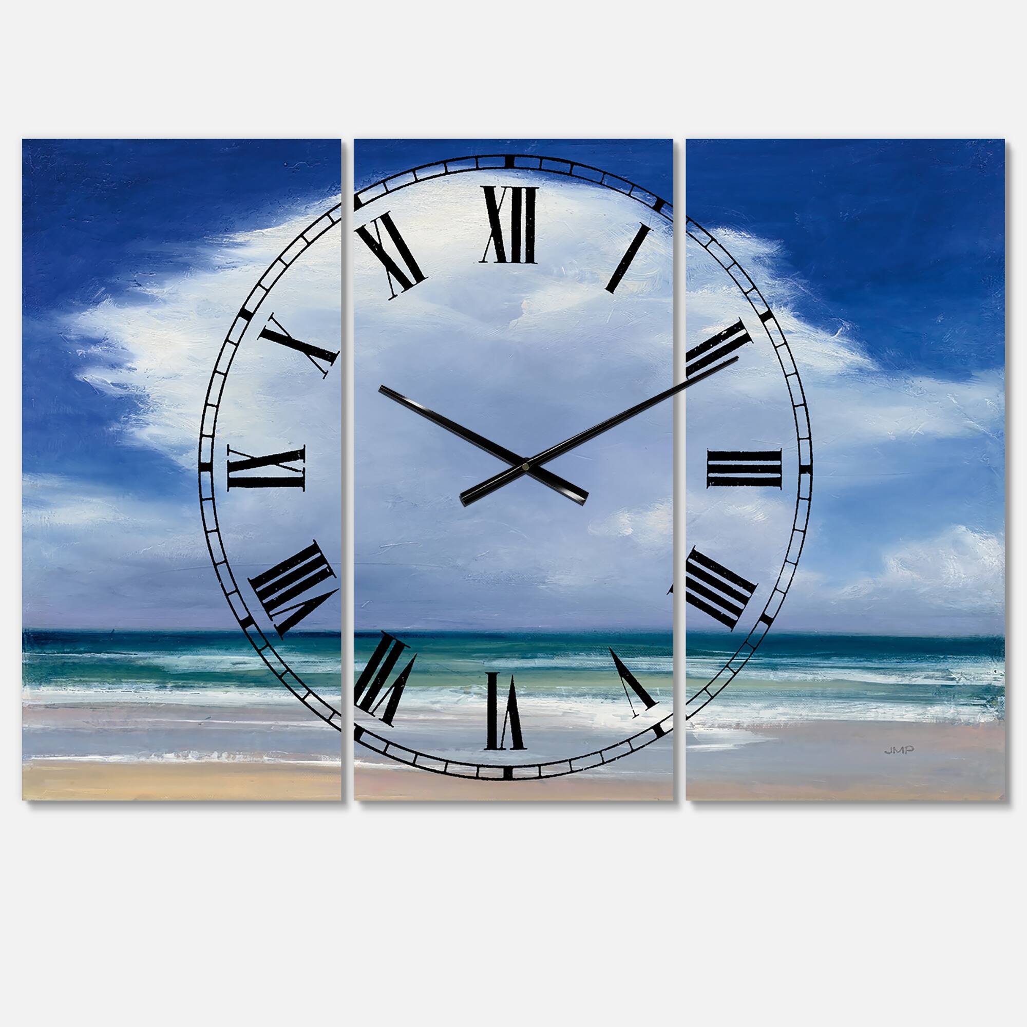 Designart Beach Clouds II 3 Panel Traditional Wall Clock