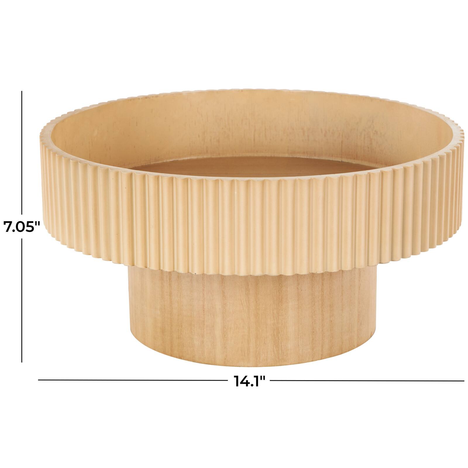 14" Wood Ribbed Decorative Bowl with Elevated Base