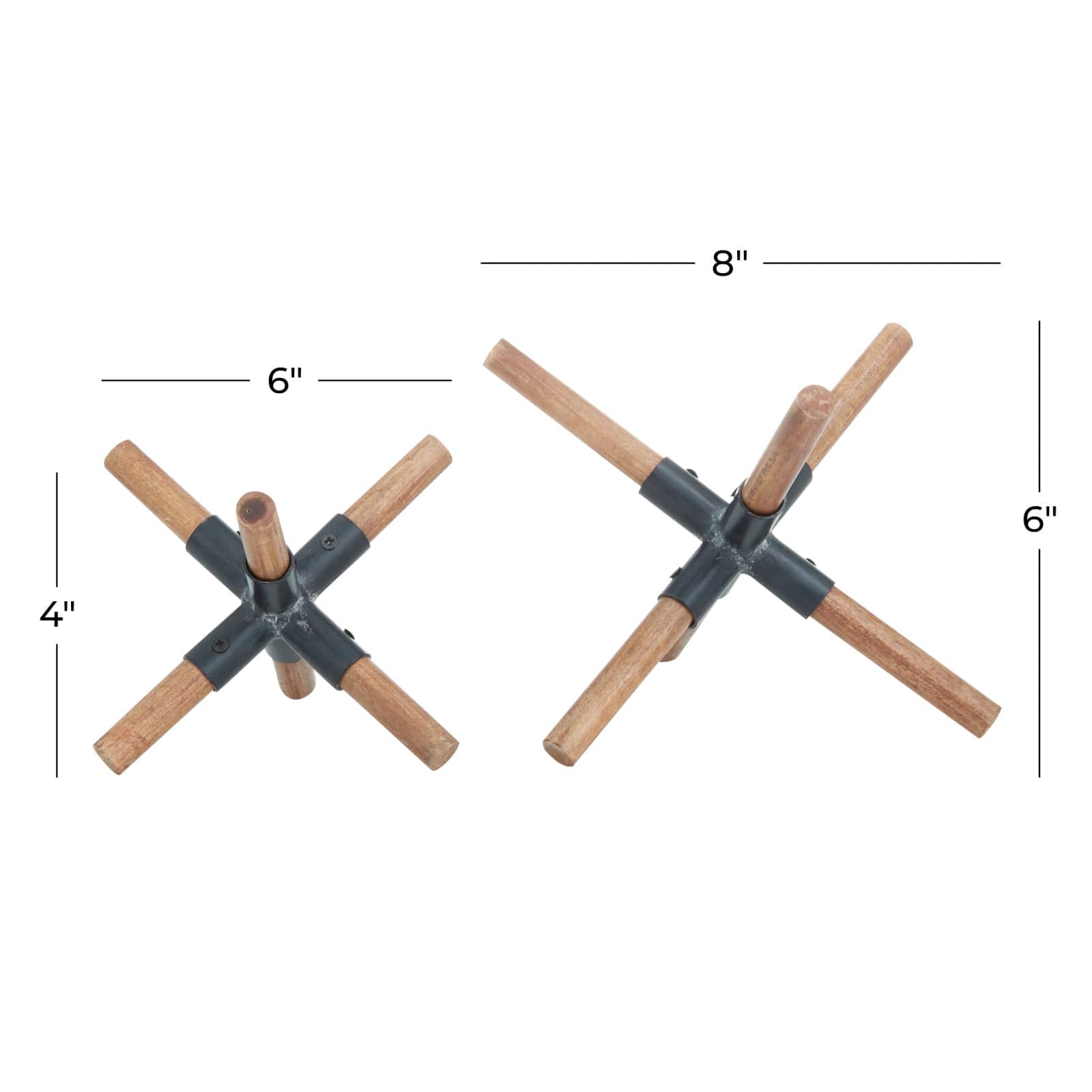 Set of 2 Brown Wood Industrial Sculptures, 6&#x22; x 6&#x22; x 5&#x22;