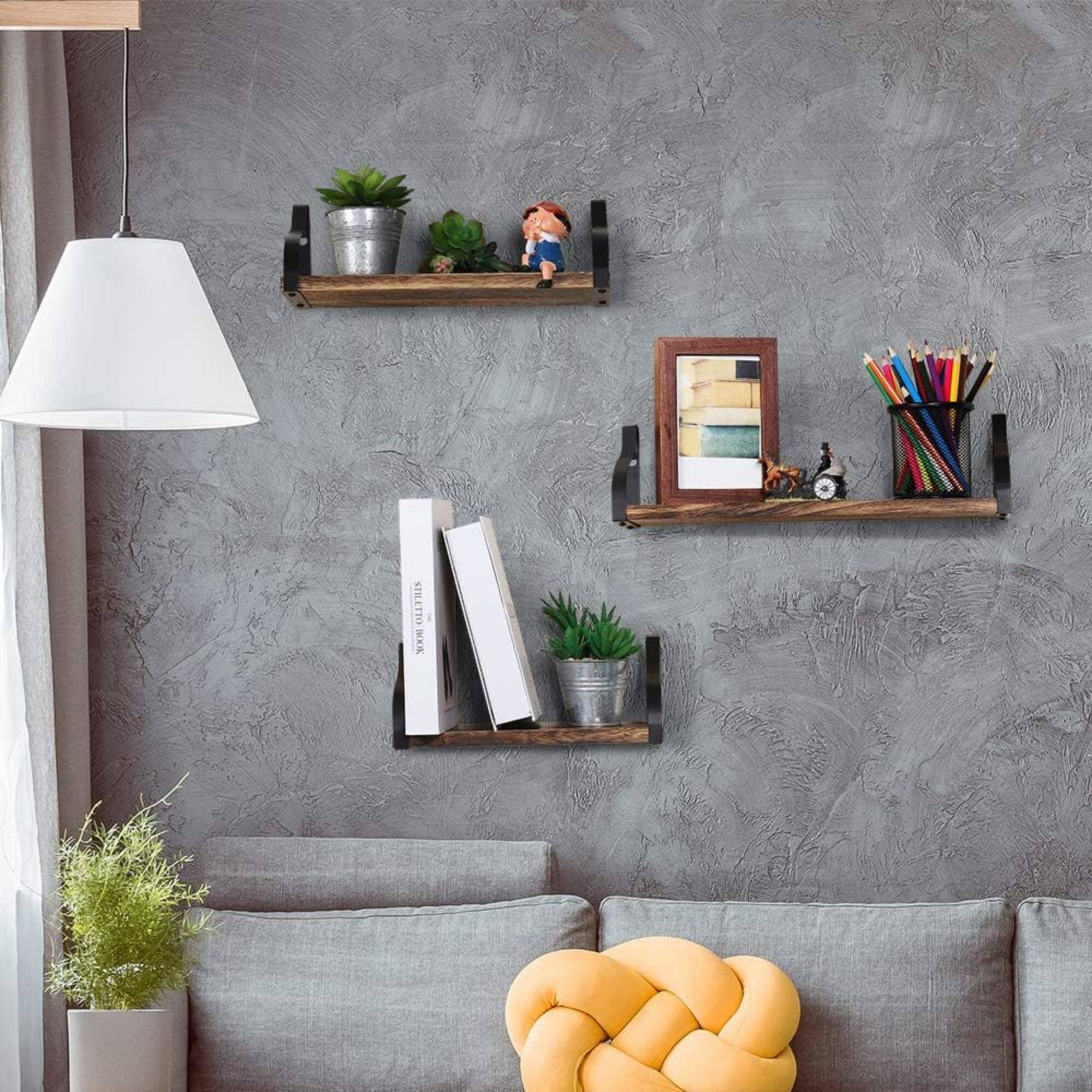 NEX&#x2122; Brown Floating Wall Shelves Set with Metal Rack Brackets
