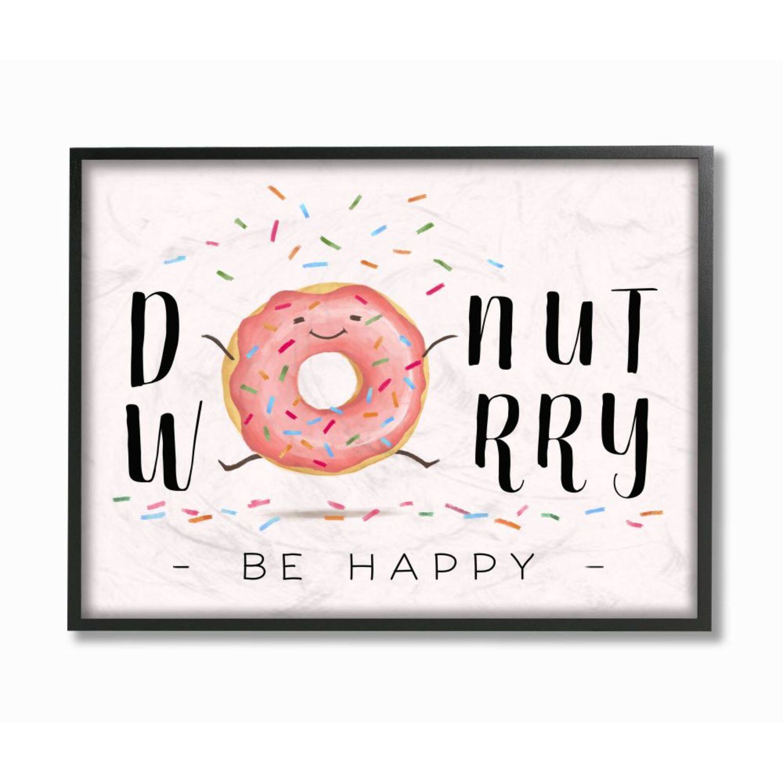 Stupell Industries Donut Worry Be Happy Black Framed Wall Art