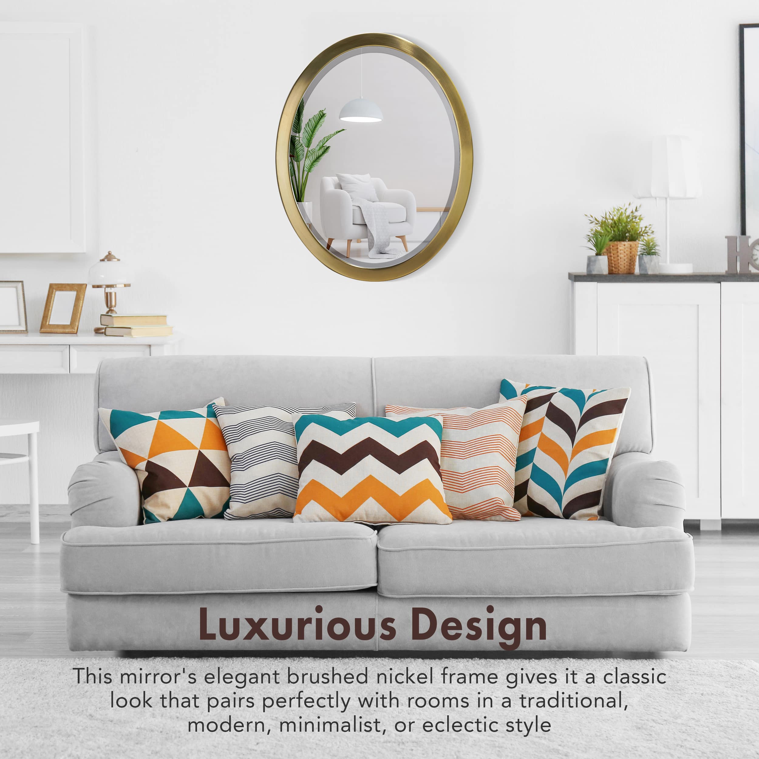 Head West Oval Brushed Gold Metal Framed Bathroom Mirror - 30&#x22; x 23&#x22;
