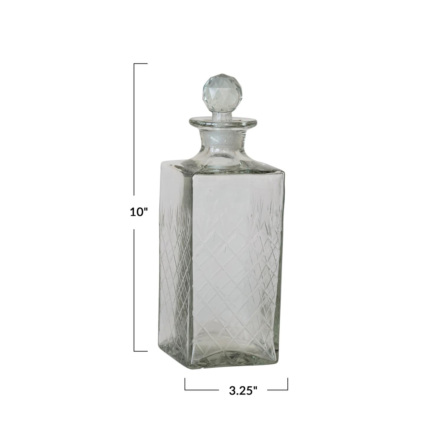 16oz. Clear Reclaimed Etched Square Glass Decanter