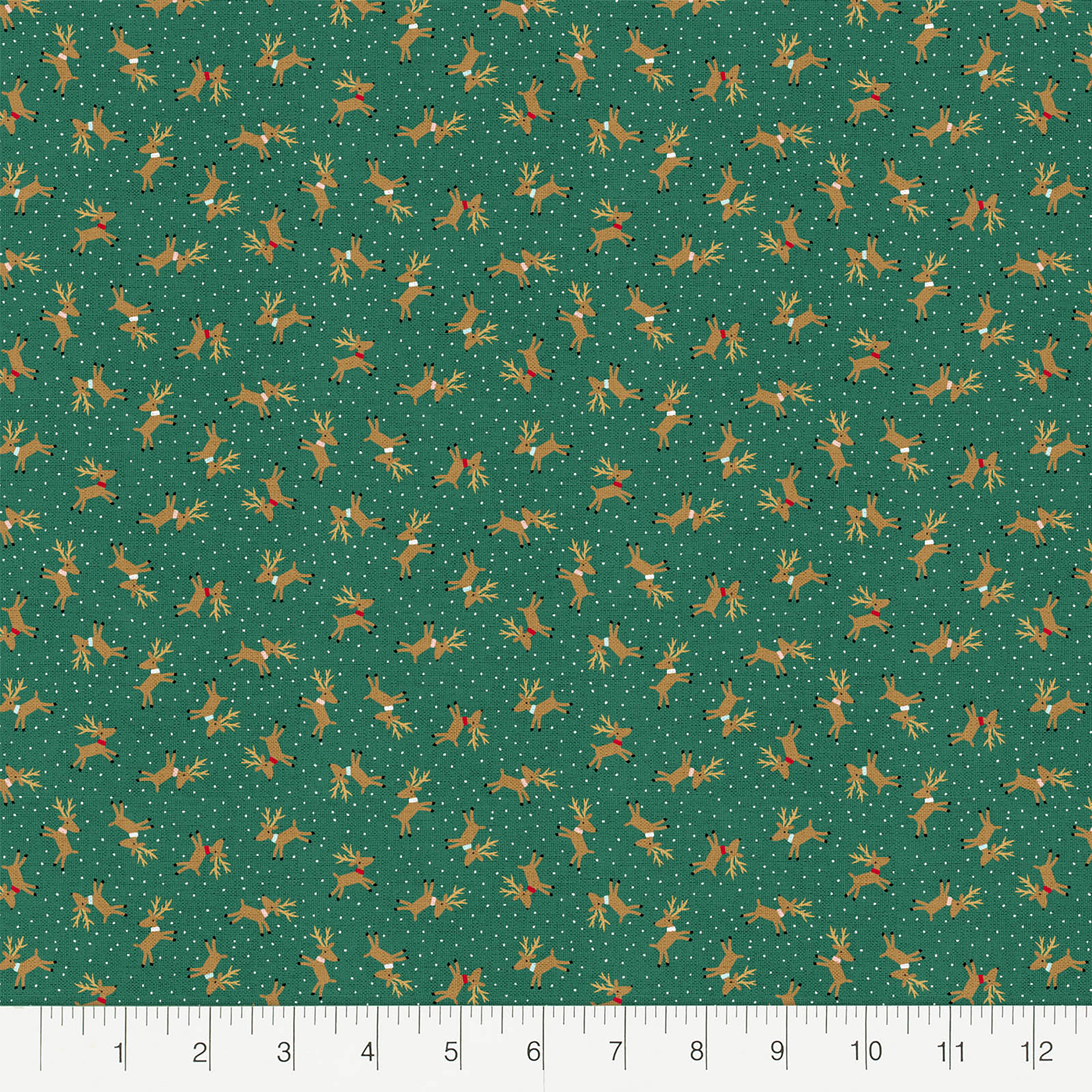 Fabric Editions Green Reindeer Toss Cotton Fabric