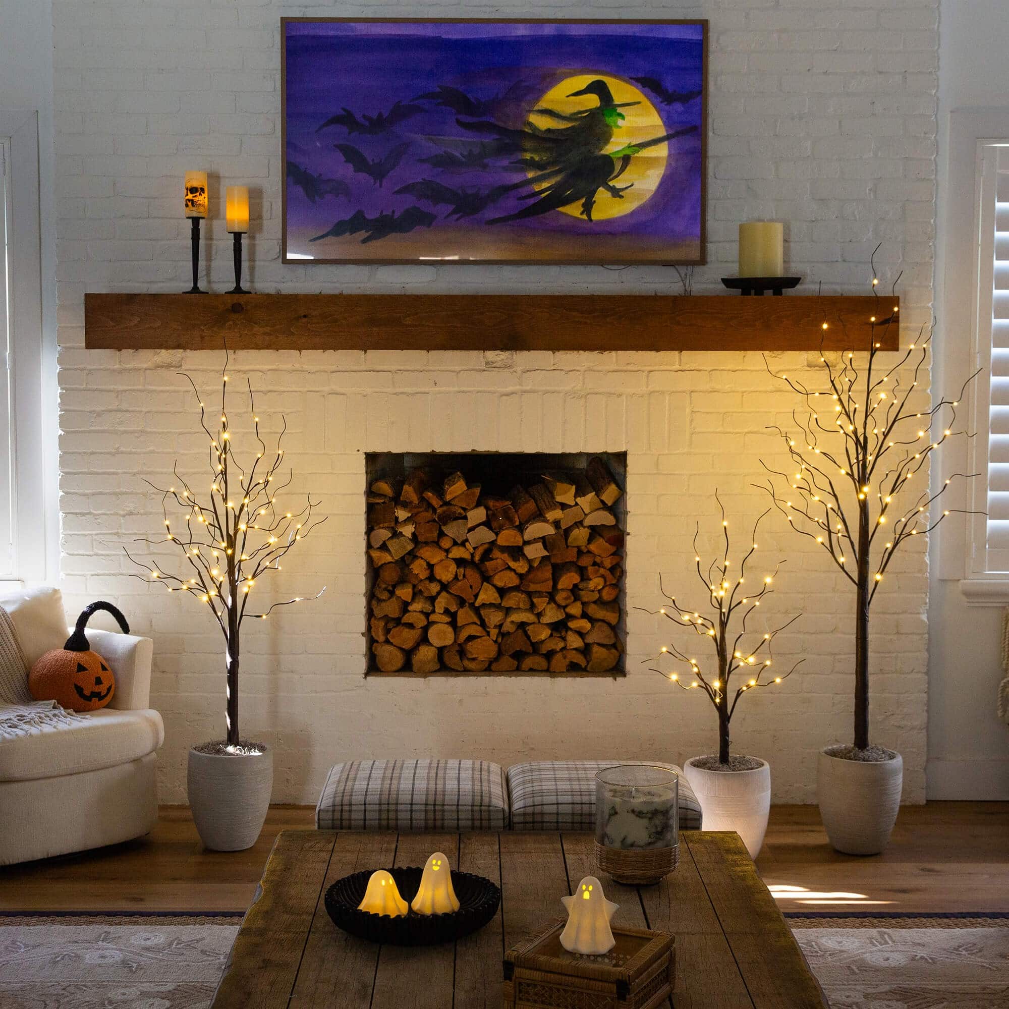 3ft. 5ft. 6ft. Artificial Brown Birch Trees with Warm White LED Lights - Set of 3