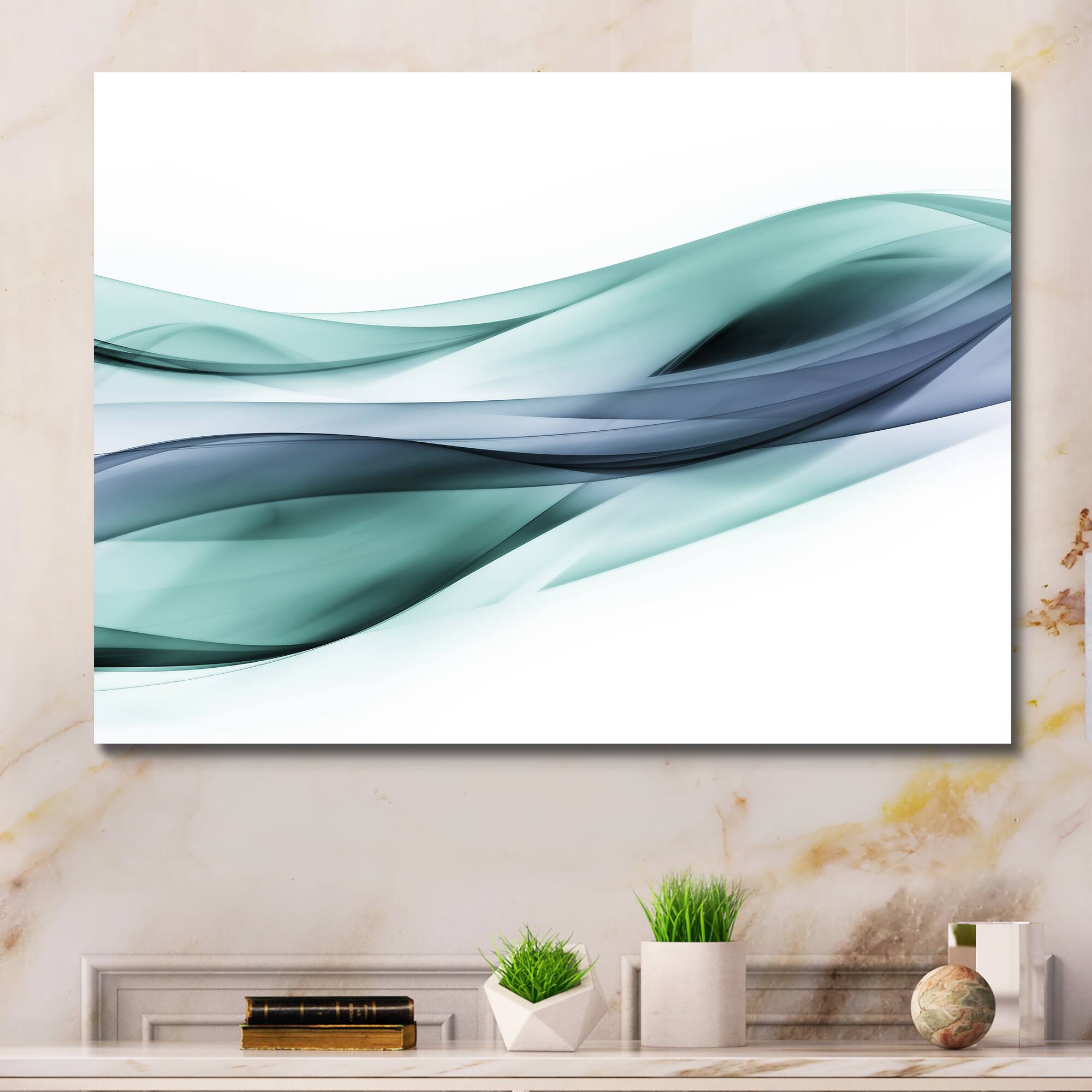 Designart - Fractal Lines Grey Blue - Abstract Canvas art print