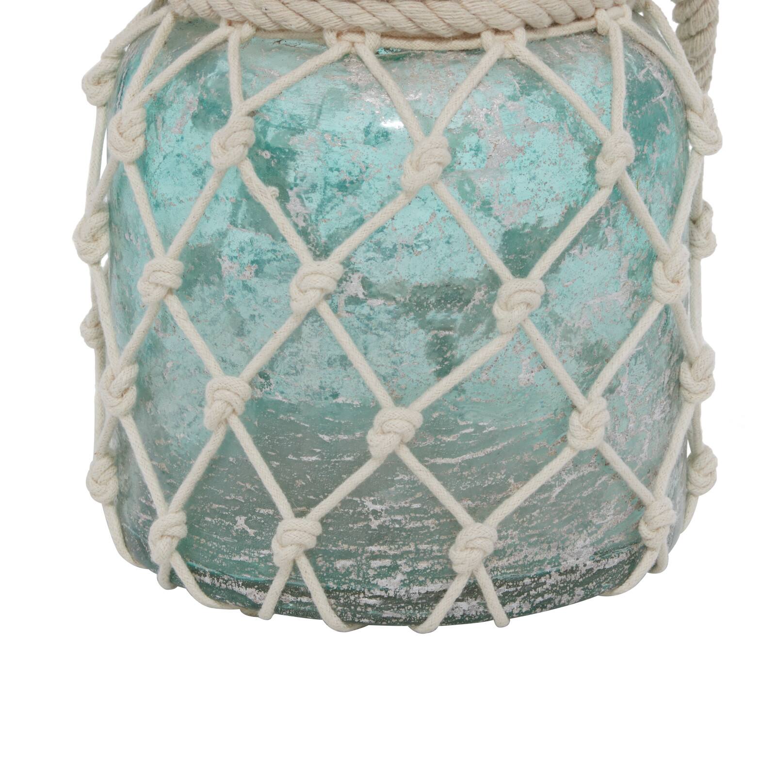 Aquamarine Glass Coastal Candle Holder Lantern