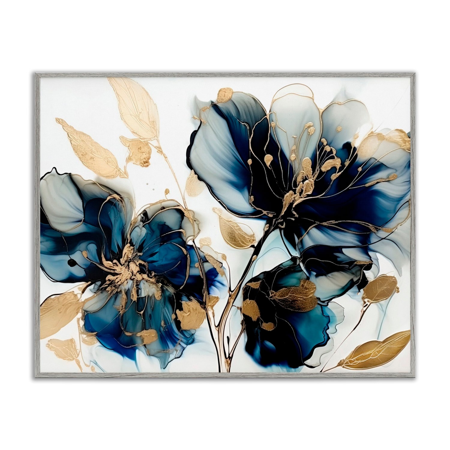 Stupell Industries Blue Swirling Modern Flowers Framed Giclee Art
