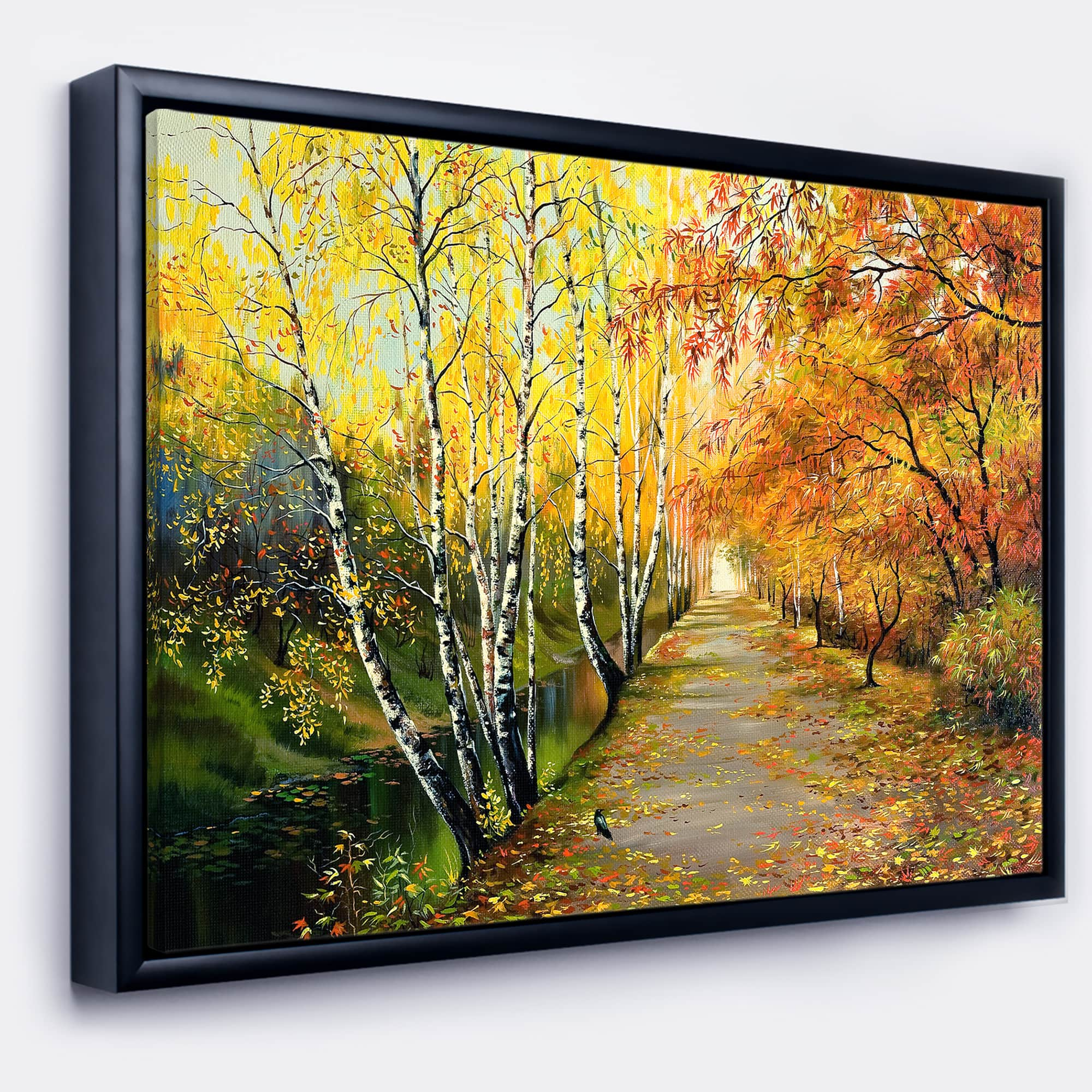 Designart - Beautiful Fall Forest - Landscape Art Print Canvas in Black Frame