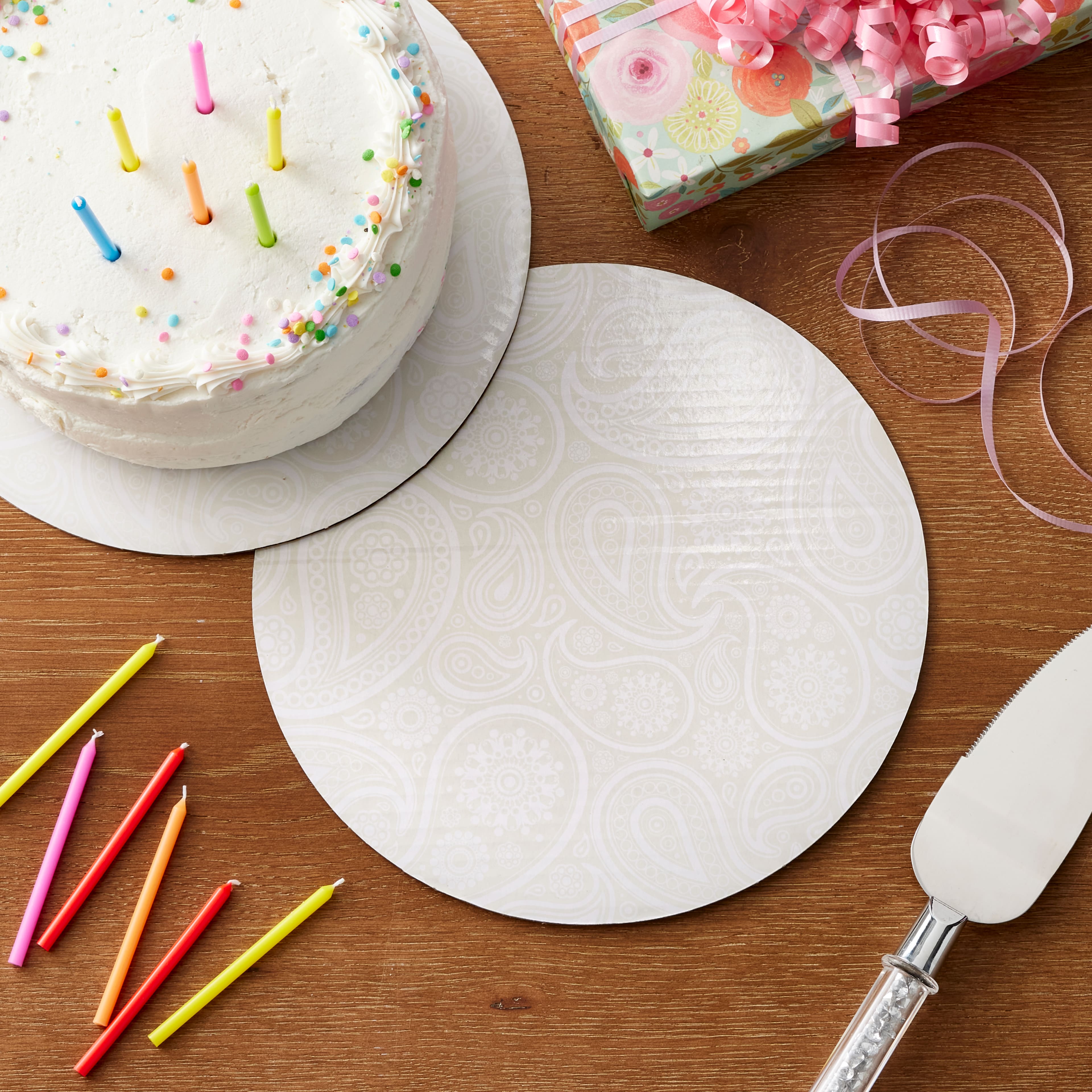 12 Packs: 3 ct. (36 total) 10" Silver Paisley Cake Boards by Makery®