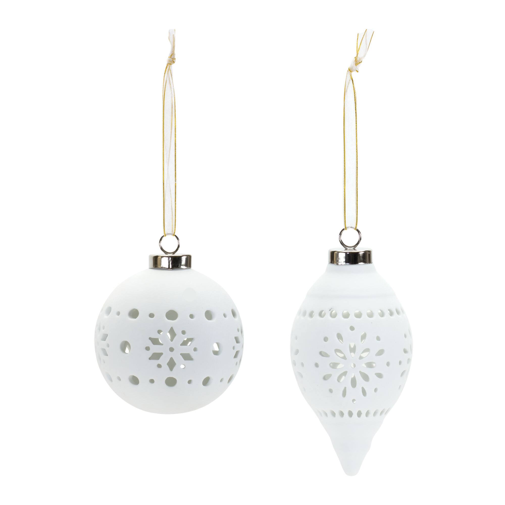 6 Pack White Onion &#x26; Ball Porcelain Ornaments