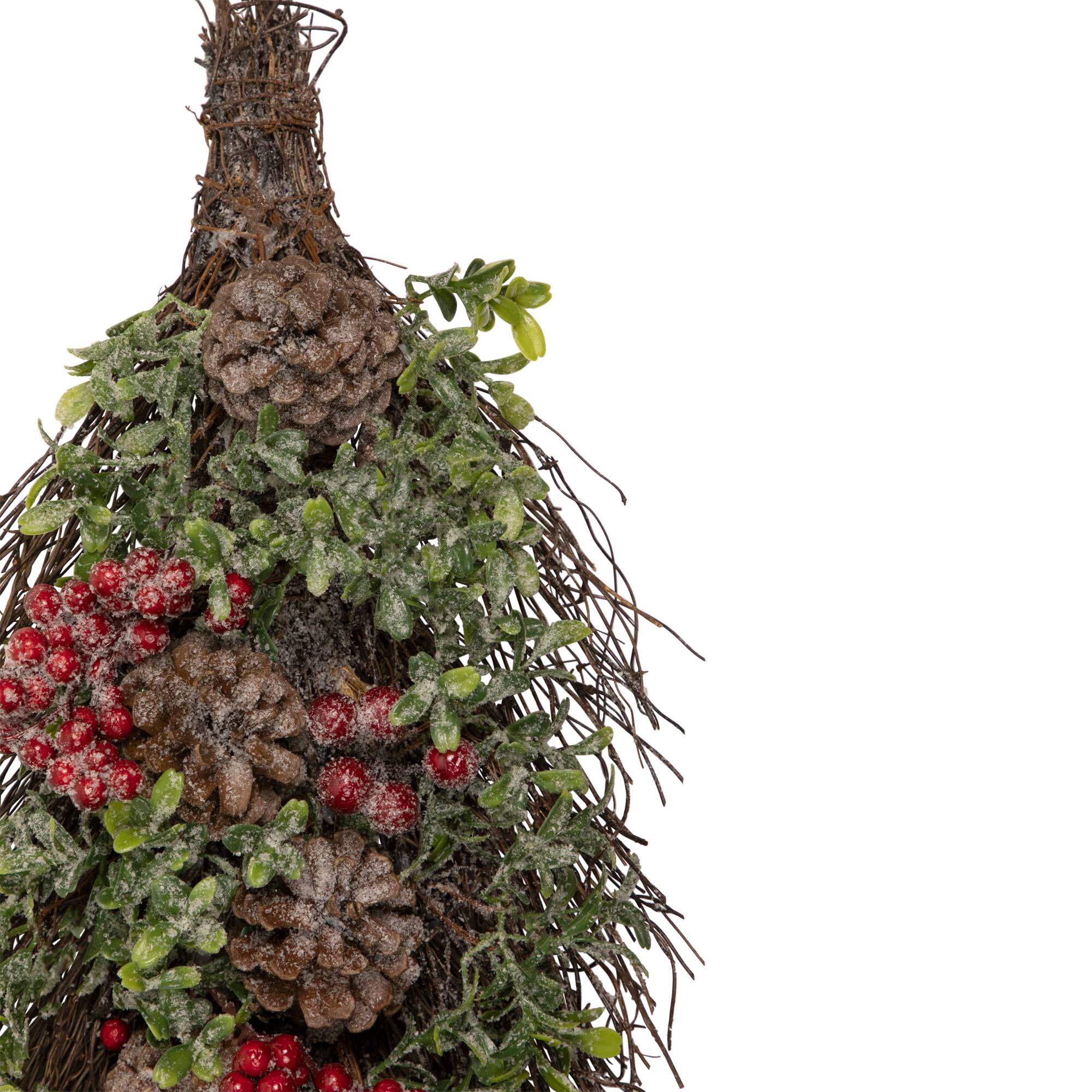 28" Unlit Glittered Boxwood, Pine Cones & Red Berry Teardrop Swag