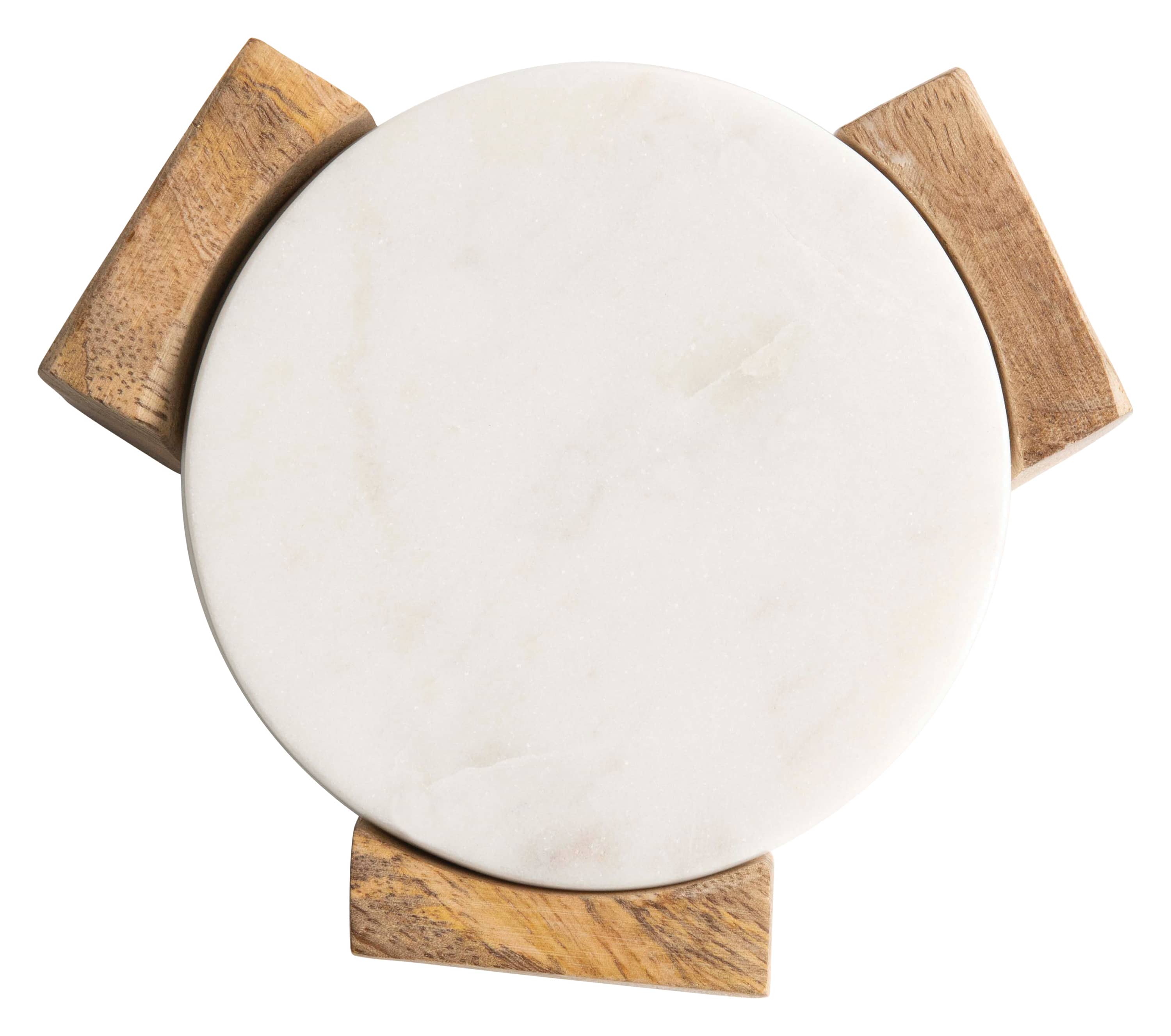 Hello Honey&#xAE; Round Marble Coasters with Mango Wood Holder Set