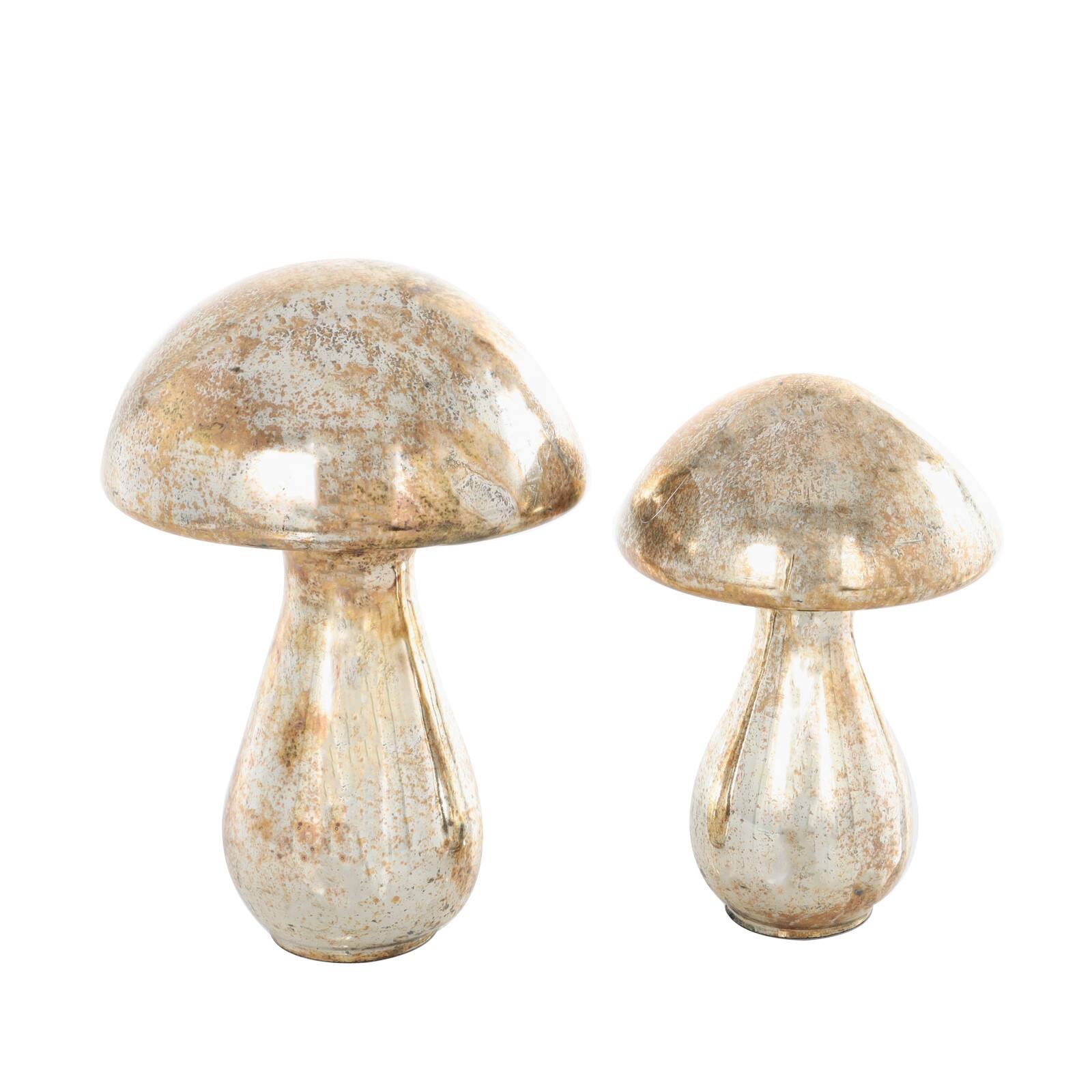 Champagne Glass Mushroom Handmade Glossy Weathered Sculpture Set