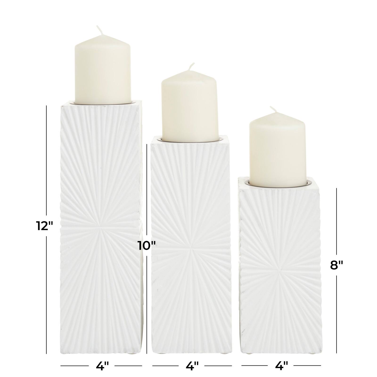 CosmoLiving by Cosmopolitan Set of 3 White MDF Contemporary Candle Holder, 12" x 4" x 4"