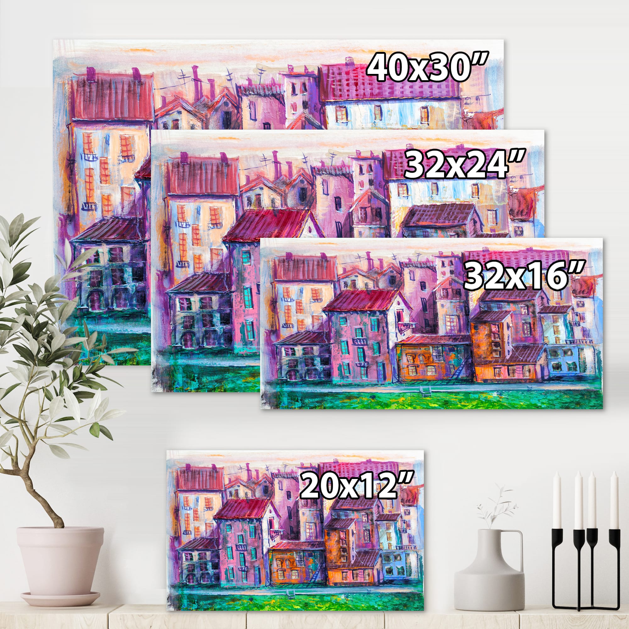 Designart - Street With Colorful Old Homes - Modern Canvas Wall Art Print