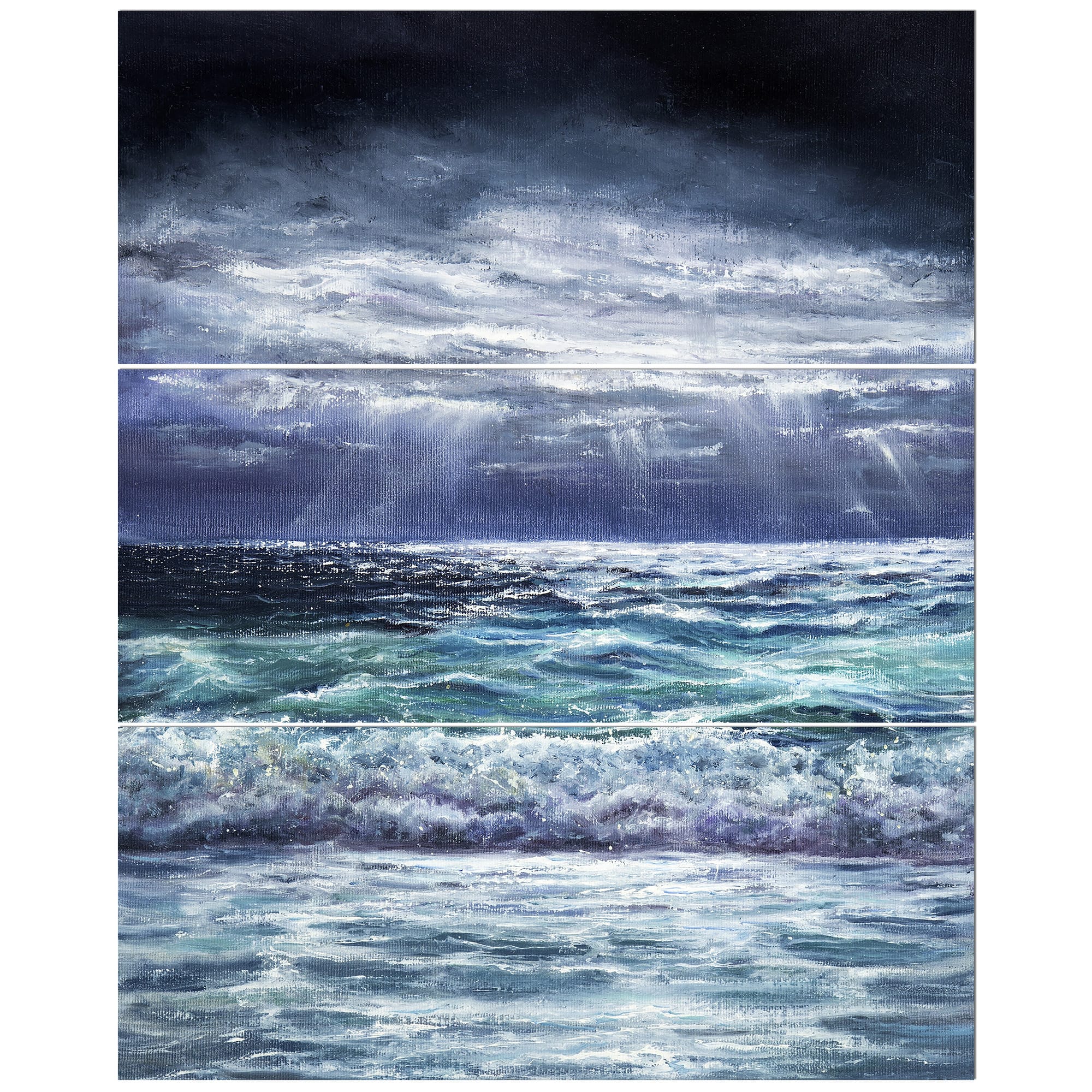 Designart - Ocean storm waves - Sea & Shore Painting Print on Wrapped Canvas set in Blue | 28" x 36" - 3 Panels | Michaels®