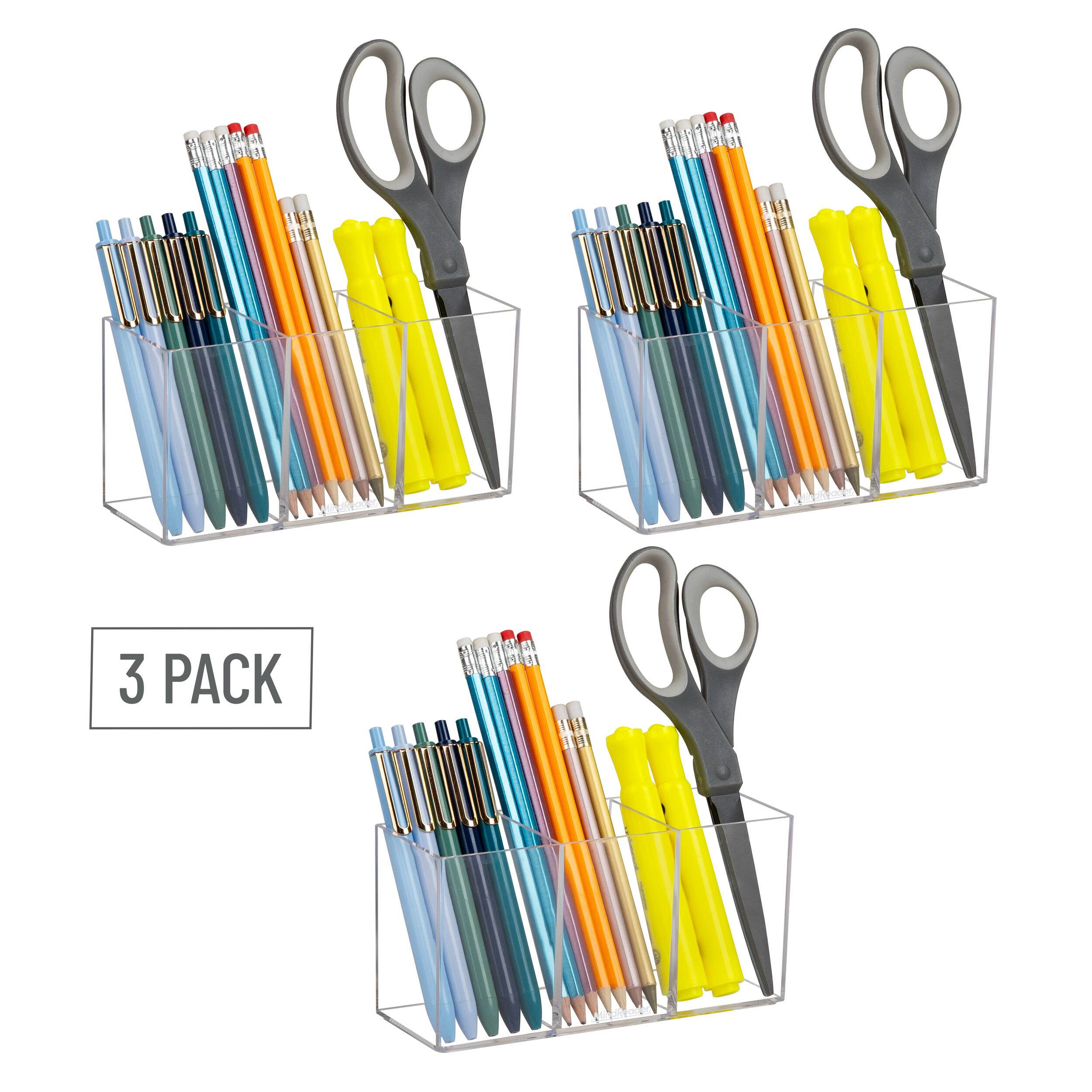 Mind Reader Pen and Accessories Holder, Desktop Organizer, Makeup Organizer, Office, Acrylic, Set of 3, Clear